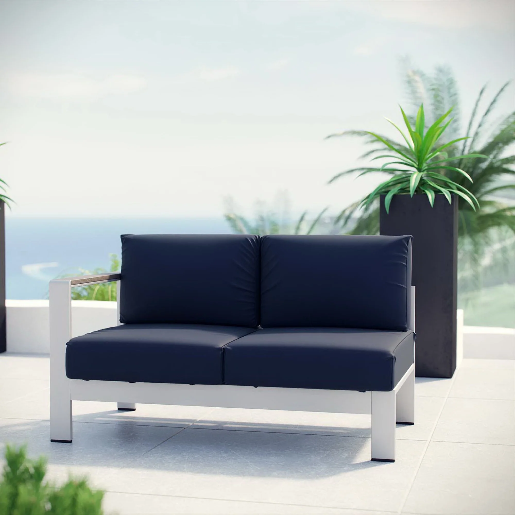 Shore Left-Arm Corner Sectional Outdoor Patio Aluminum Loveseat - Image 5