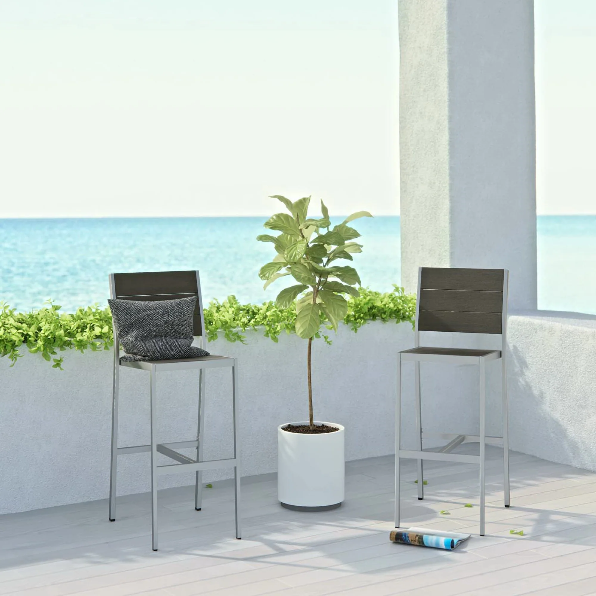 Shore Outdoor Patio Aluminum Armless Bar Stool Set of 2 by Modway - Image 5