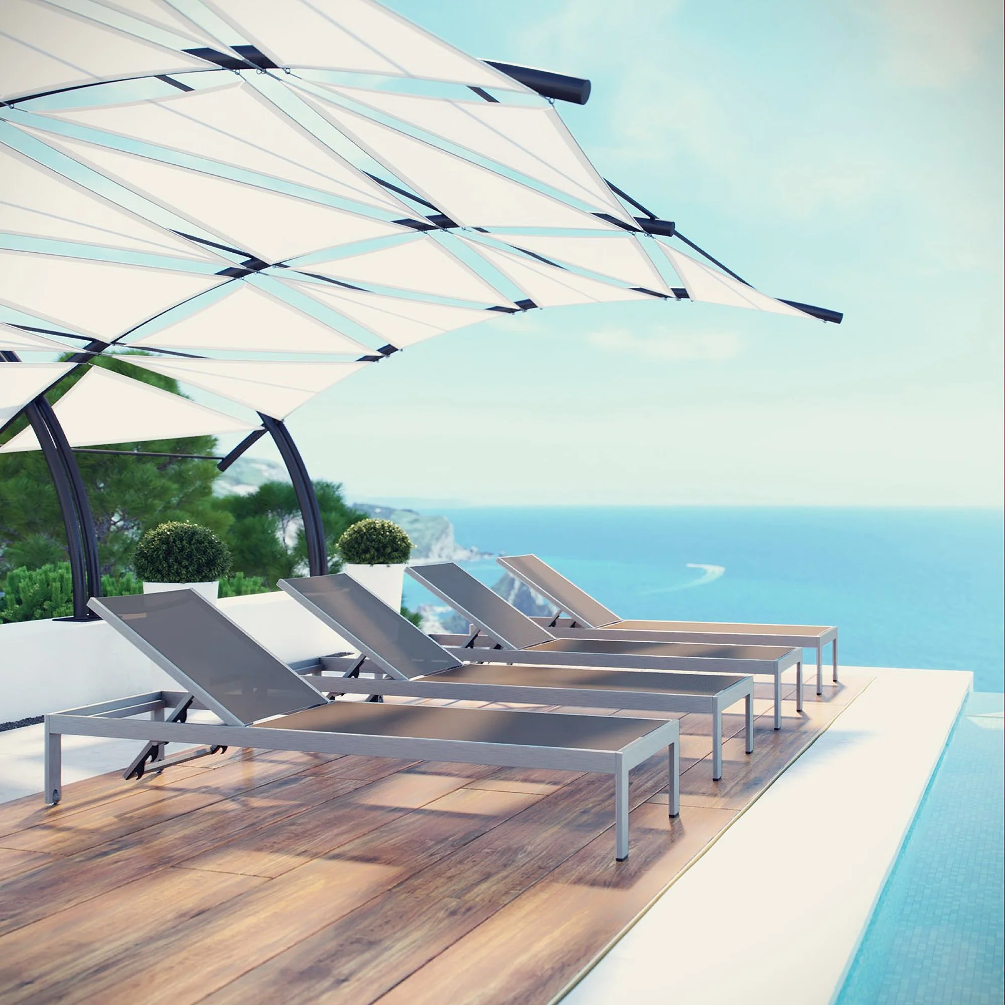 Shore Outdoor Patio Aluminum Chaise Set of 4 by Modway - Image 5
