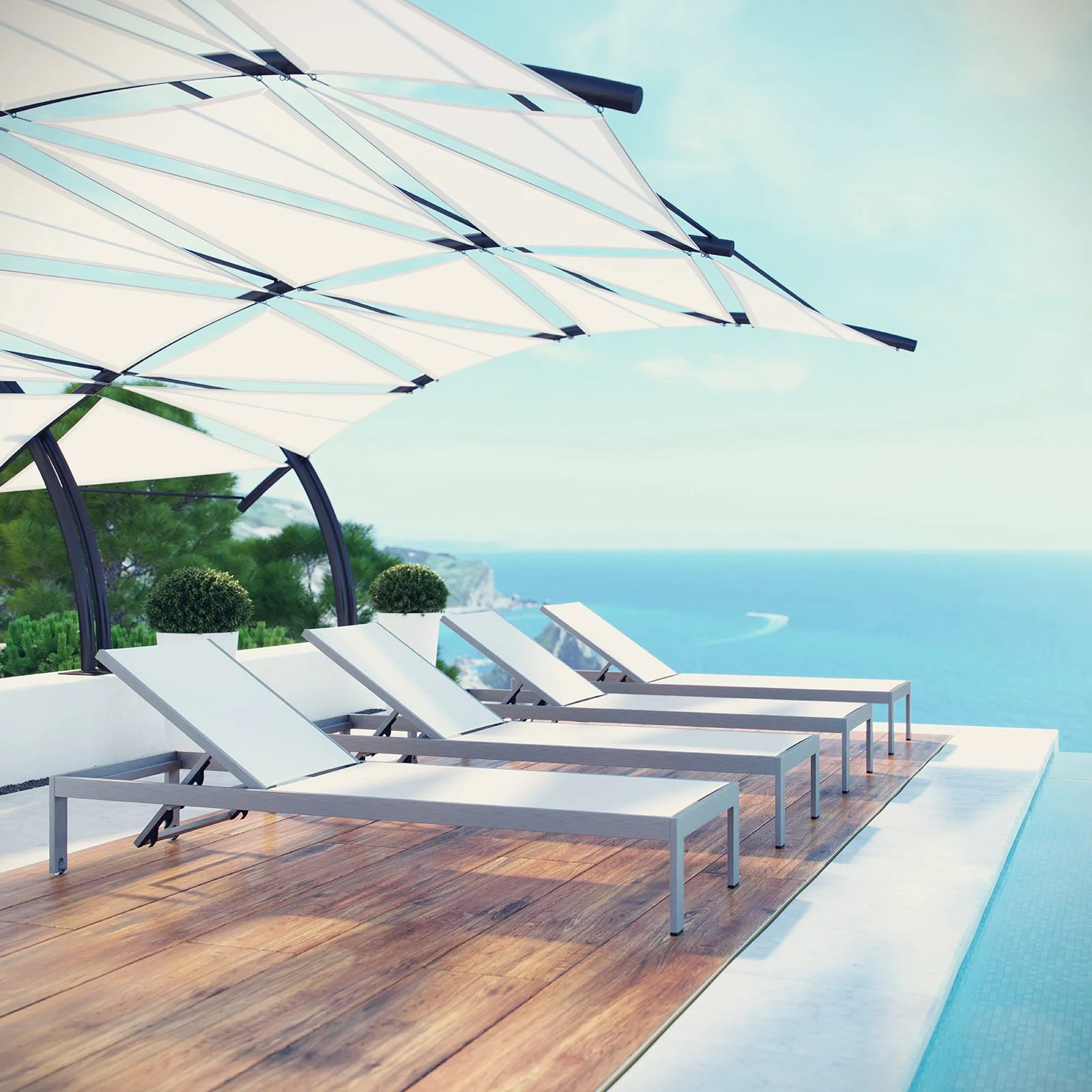 Shore Outdoor Patio Aluminum Chaise Set of 4 by Modway - Image 6