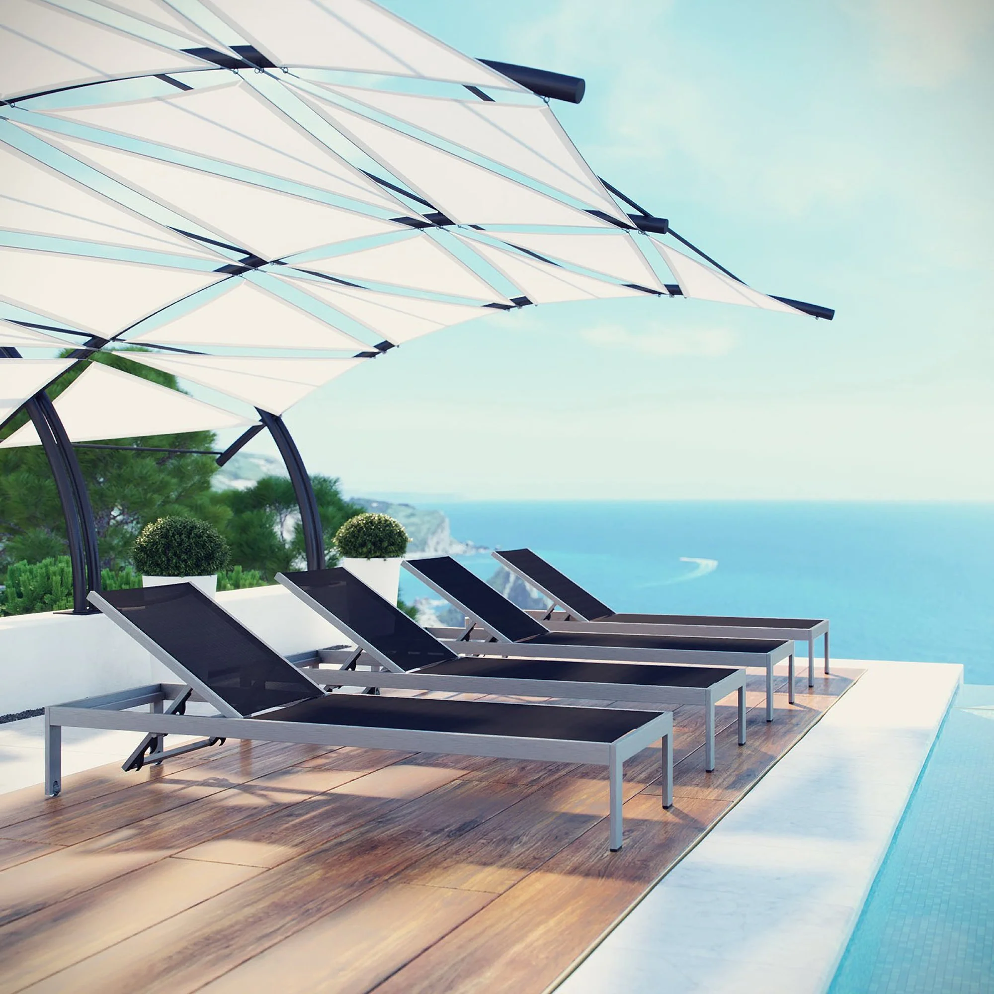Shore Outdoor Patio Aluminum Chaise Set of 4 by Modway - Image 7