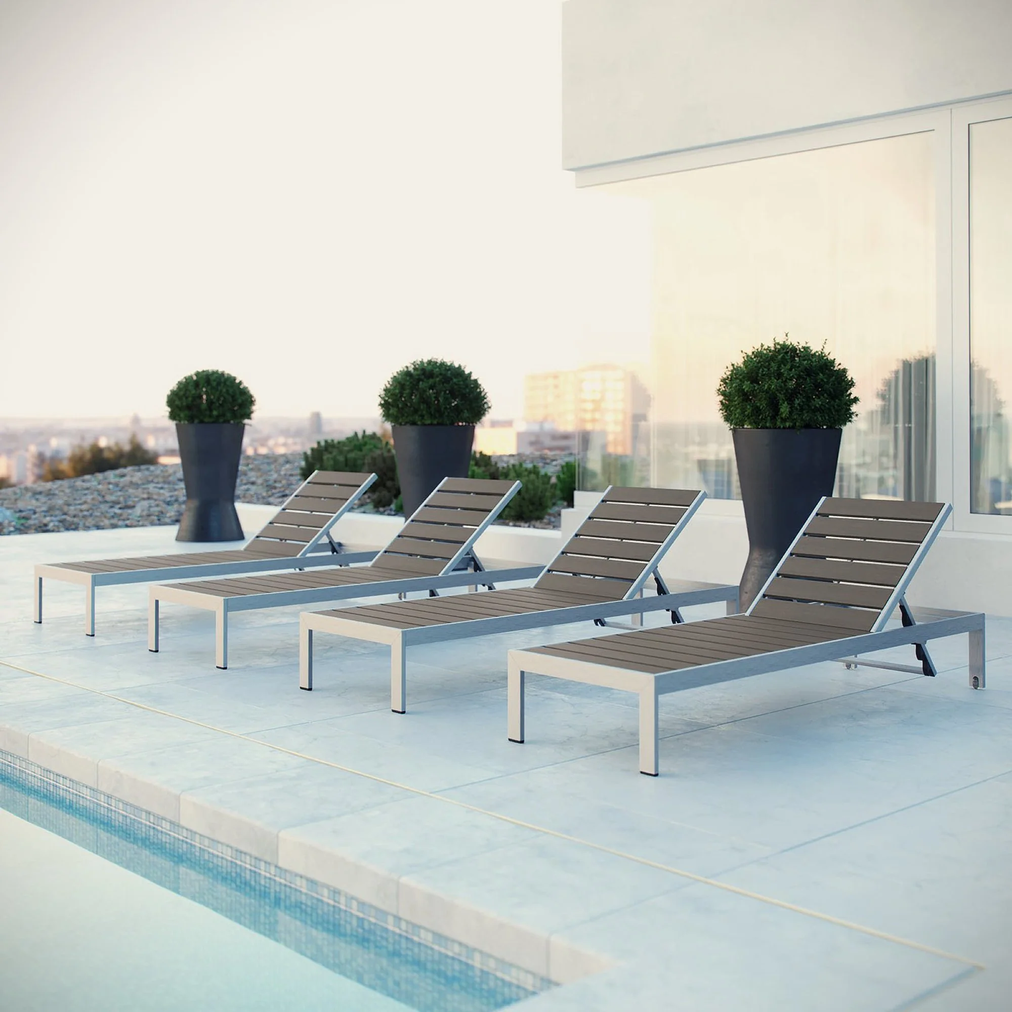 Shore Outdoor Patio Aluminum Chaise Set of 4 by Modway - Image 5