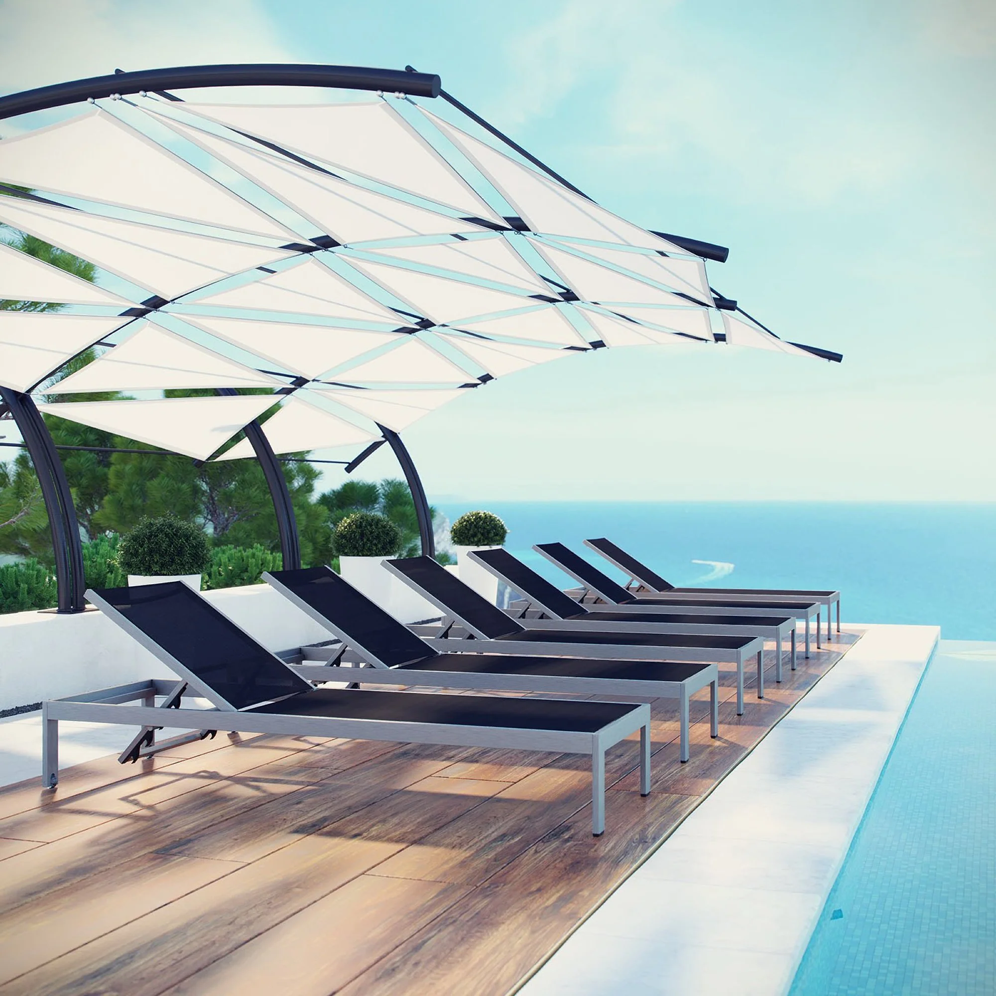 Shore Outdoor Patio Aluminum Chaise Set of 6 by Modway - Image 5