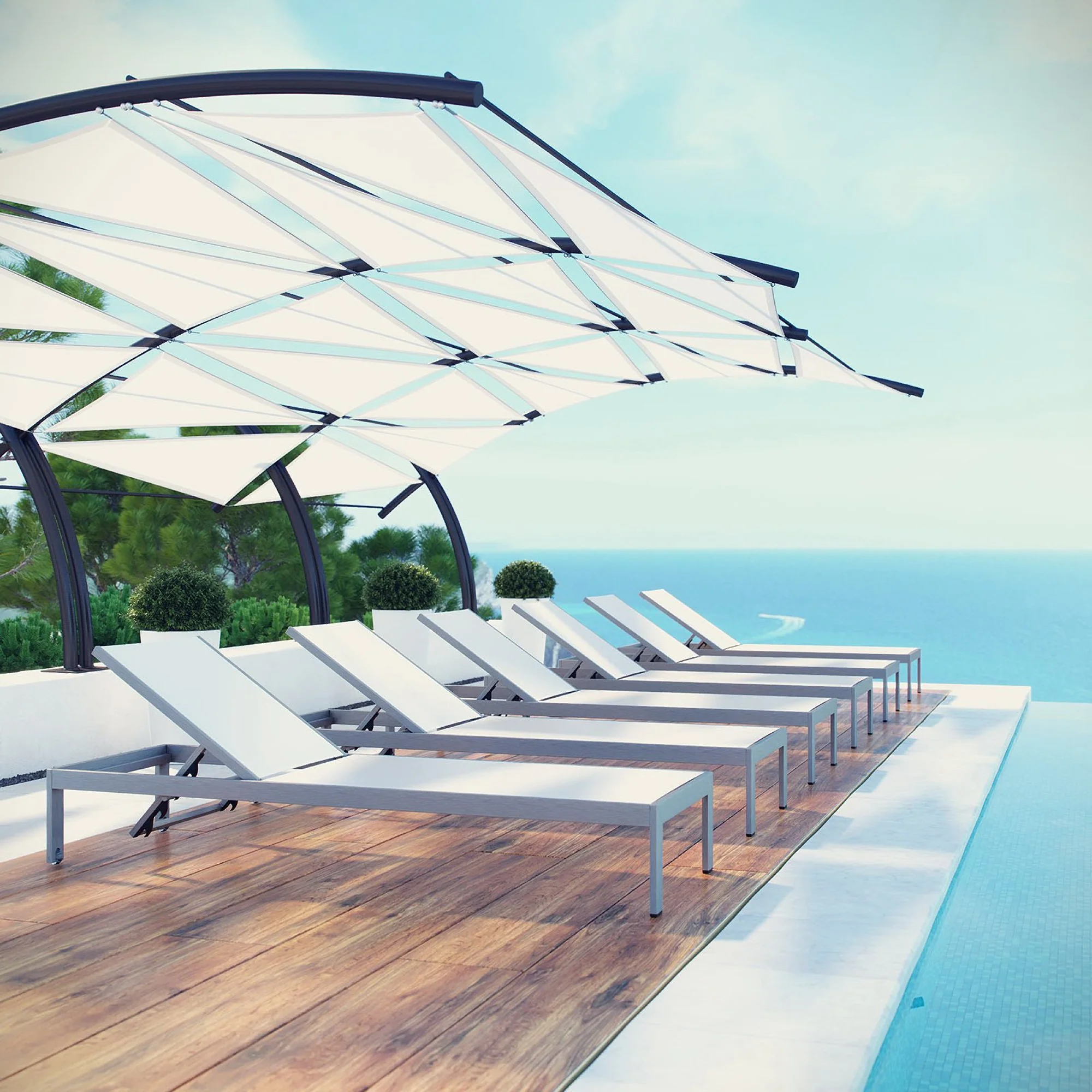 Shore Outdoor Patio Aluminum Chaise Set of 6 by Modway - Image 6