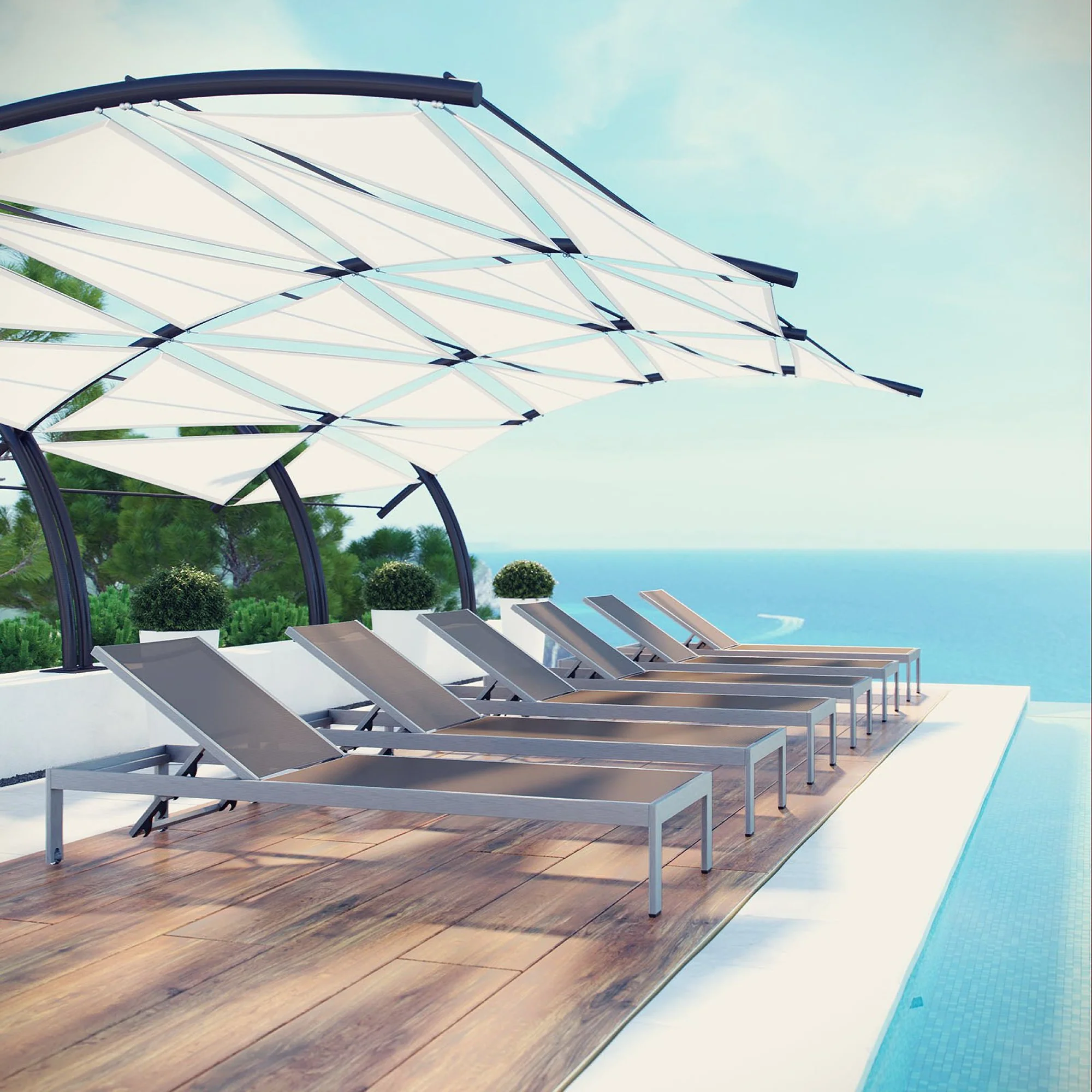 Shore Outdoor Patio Aluminum Chaise Set of 6 by Modway - Image 7
