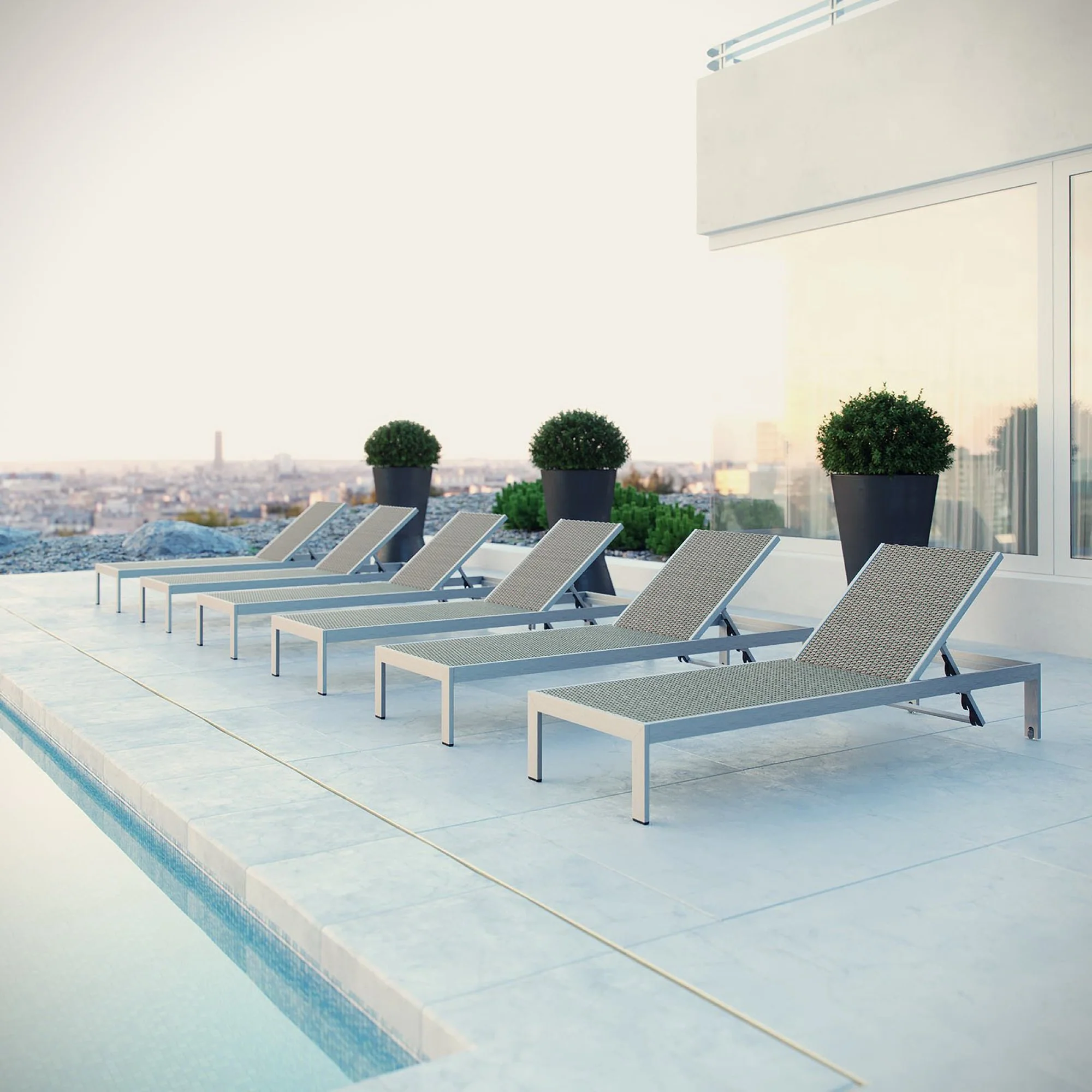 Shore Outdoor Patio Aluminum Chaise Set of 6 by Modway - Image 5