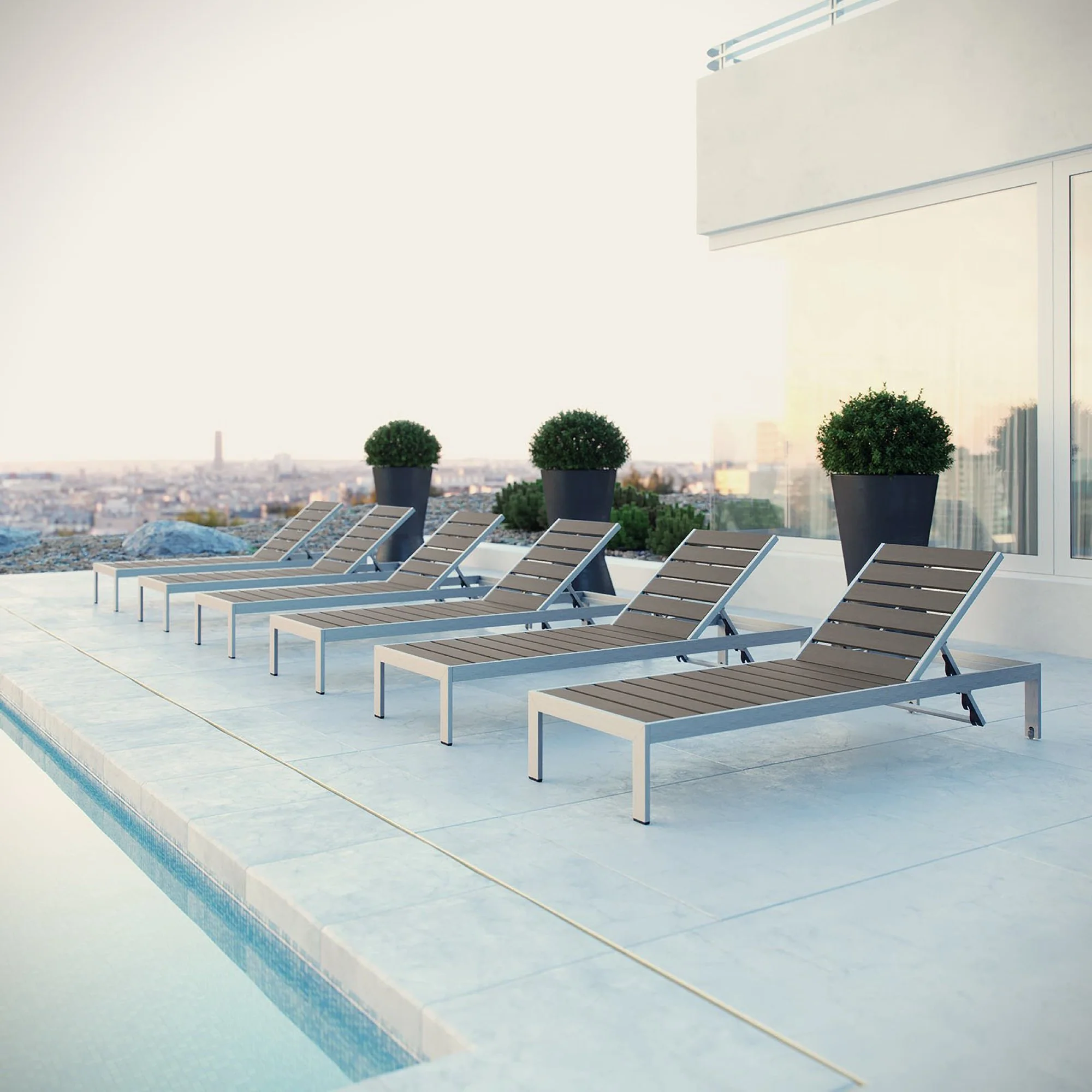 Shore Outdoor Patio Aluminum Chaise Set of 6 by Modway - Image 5