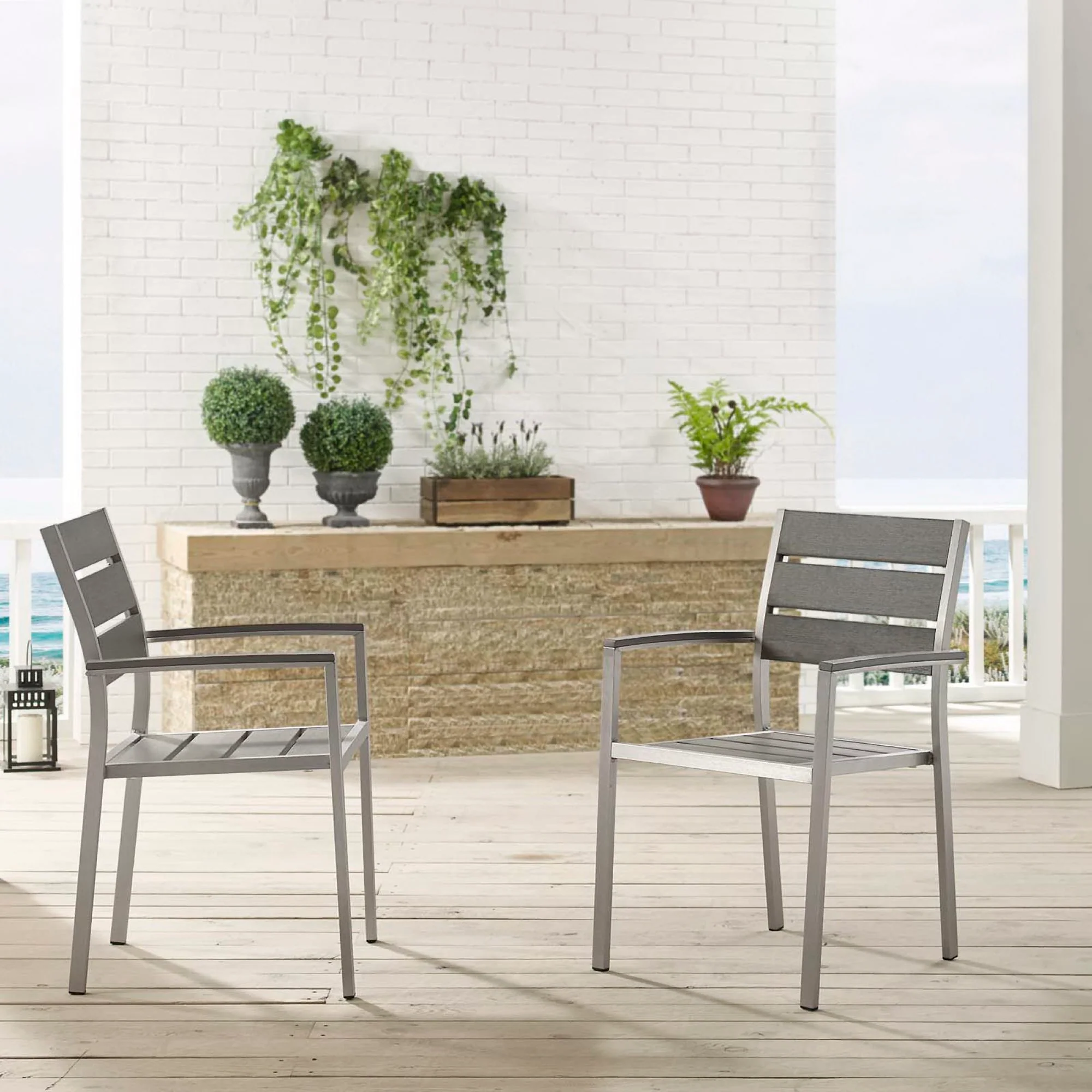 Shore Outdoor Patio Aluminum Dining Armchair Set of 2 by Modway - Image 4