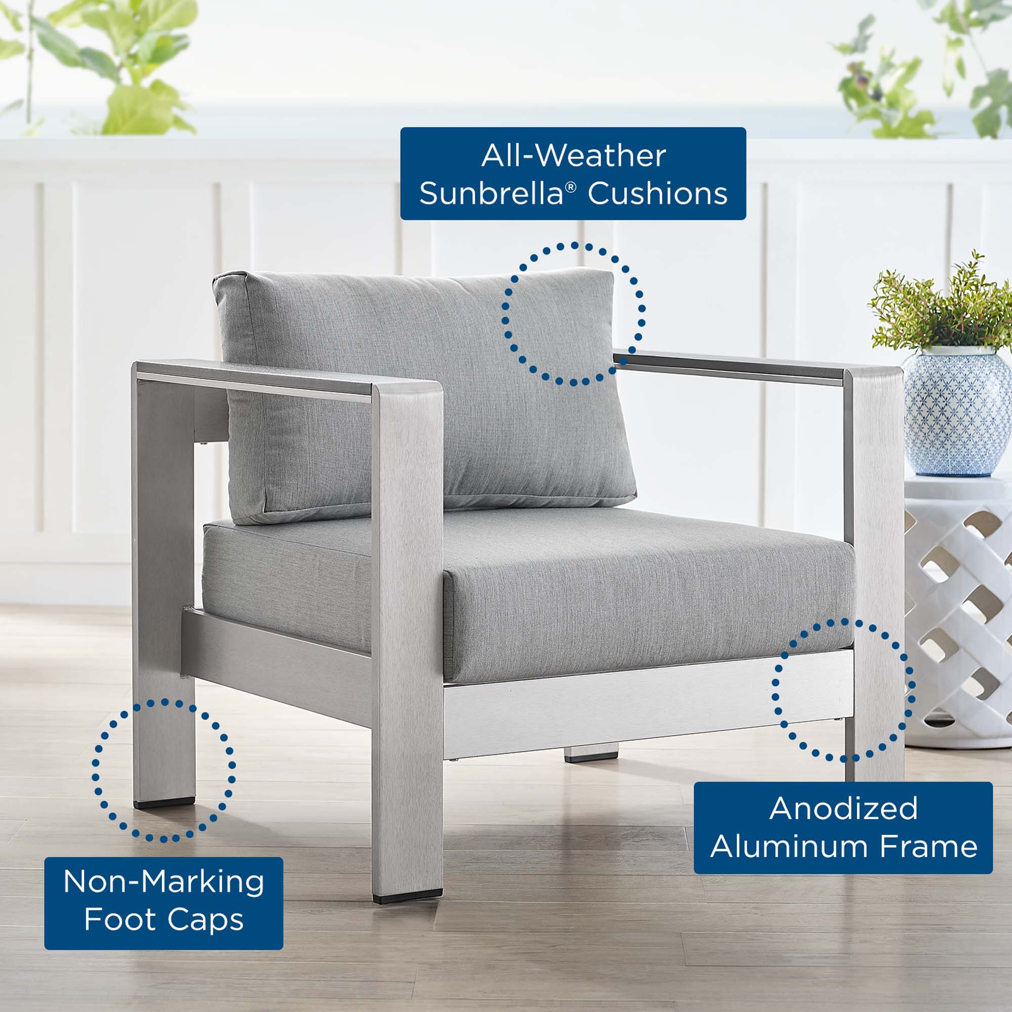 Shore Sunbrella Fabric Aluminum Outdoor Patio Armchair by Modway - Image 13