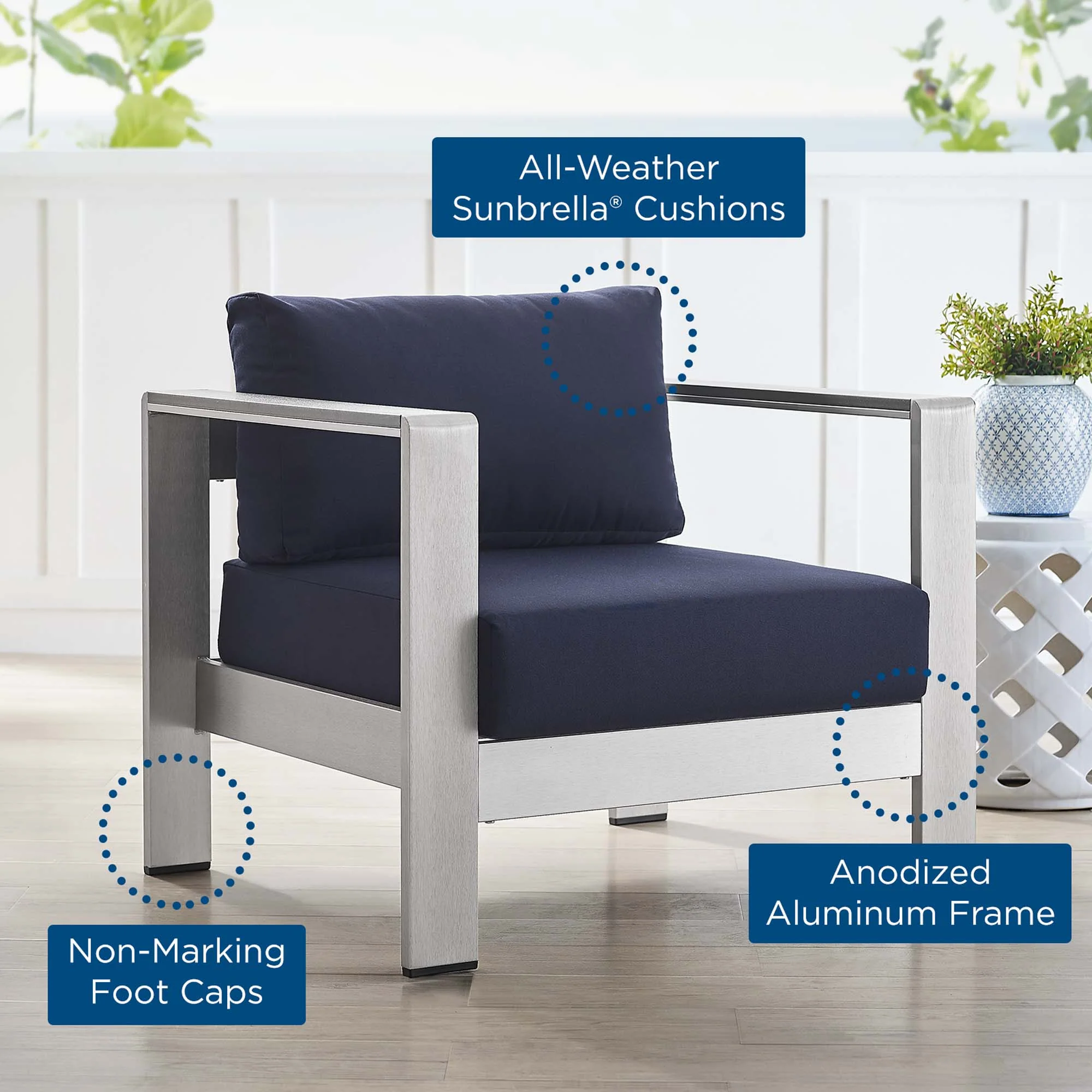 Shore Sunbrella Fabric Aluminum Outdoor Patio Armchair by Modway - Image 2