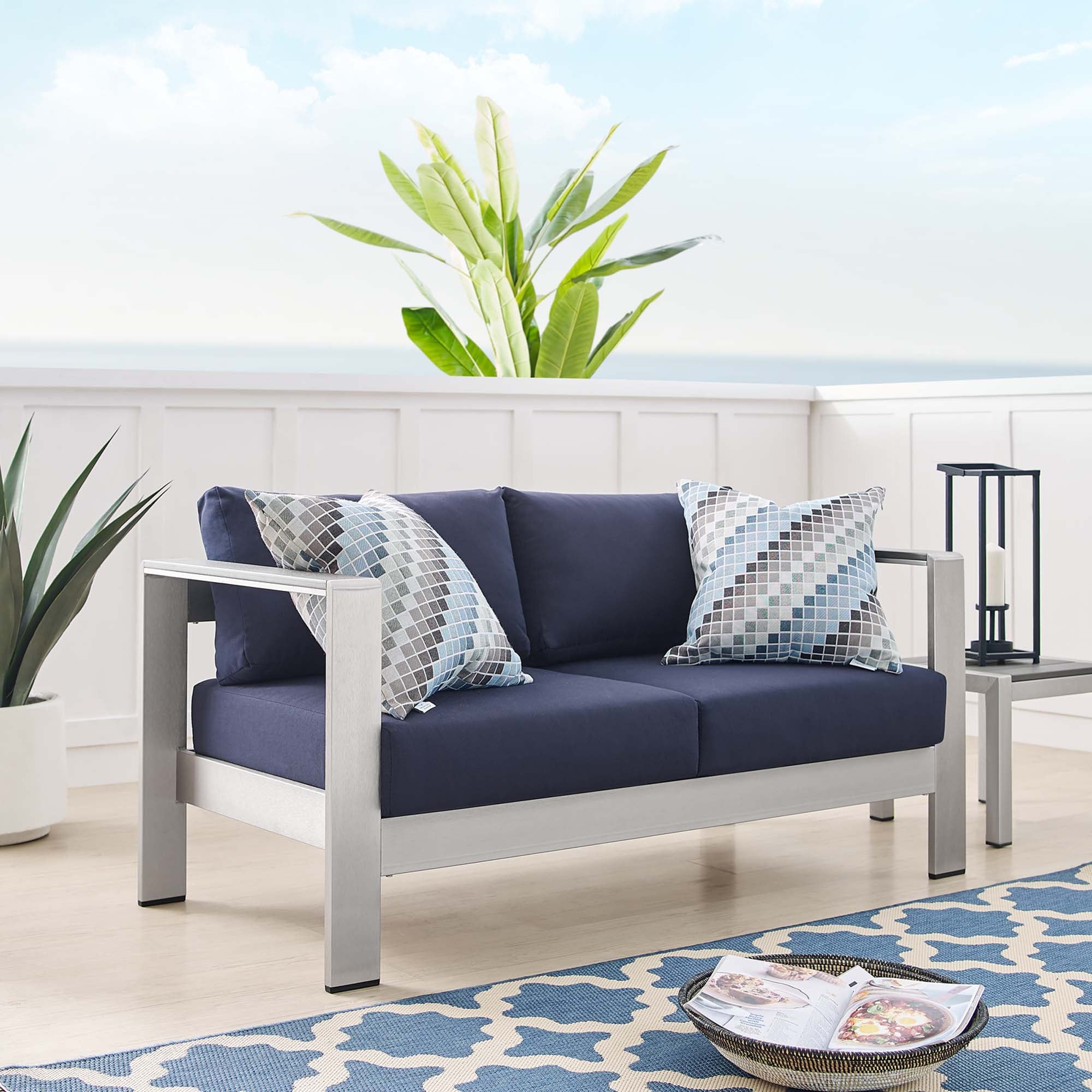 Shore Sunbrella Fabric Aluminum Outdoor Patio Loveseat by Modway - Image 7