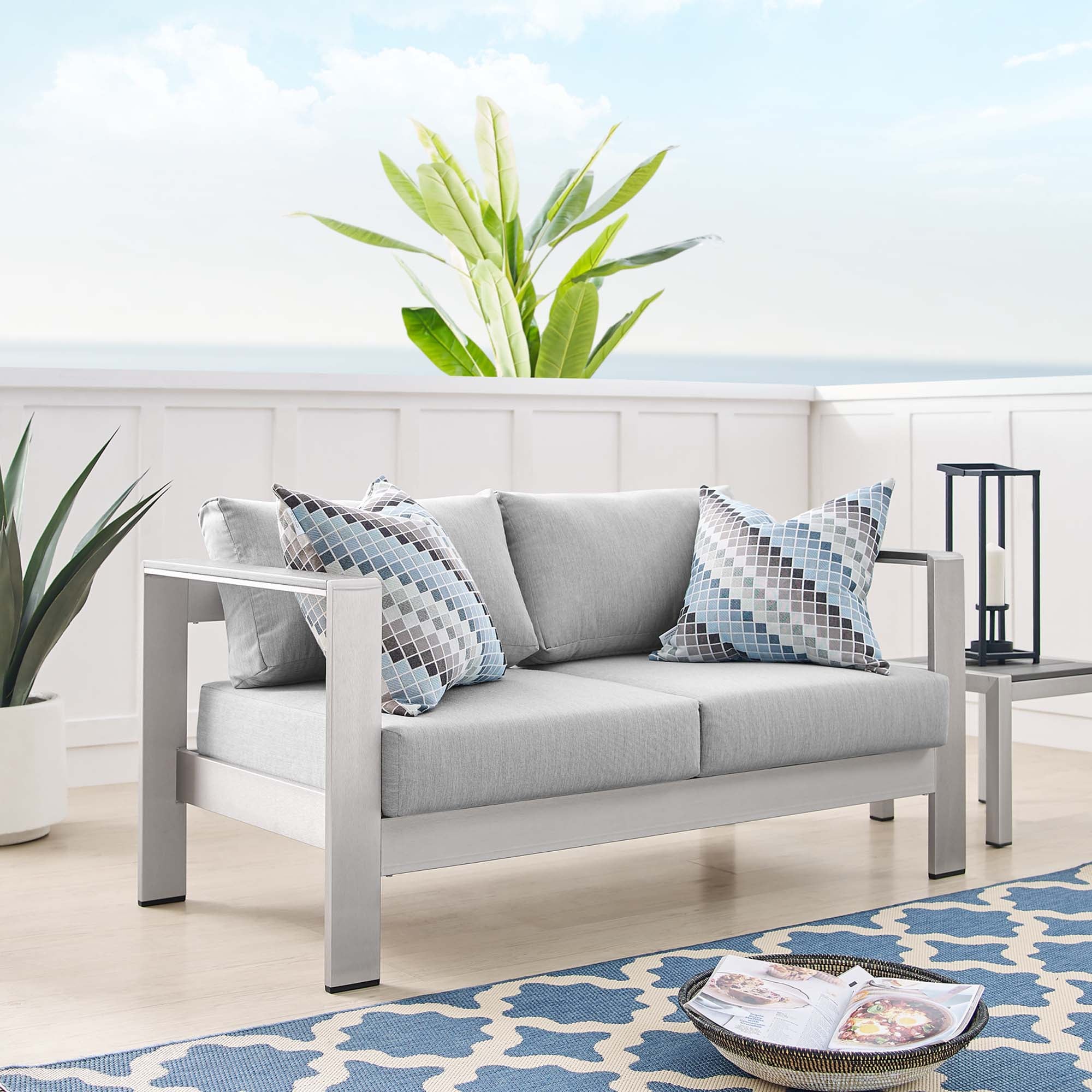 Shore Sunbrella Fabric Aluminum Outdoor Patio Loveseat by Modway - Image 8