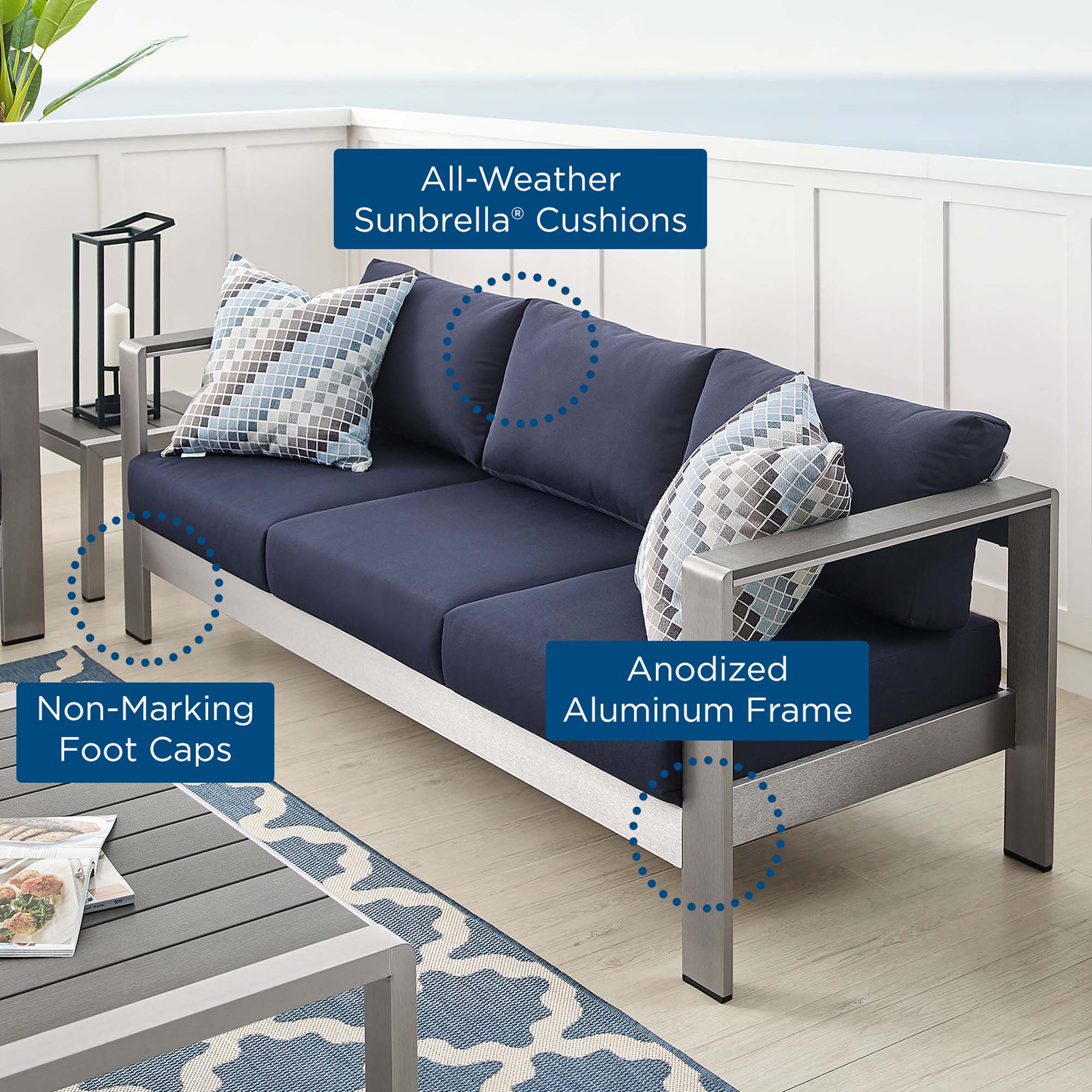 Shore Sunbrella Fabric Aluminum Outdoor Patio Sofa by Modway - Image 7