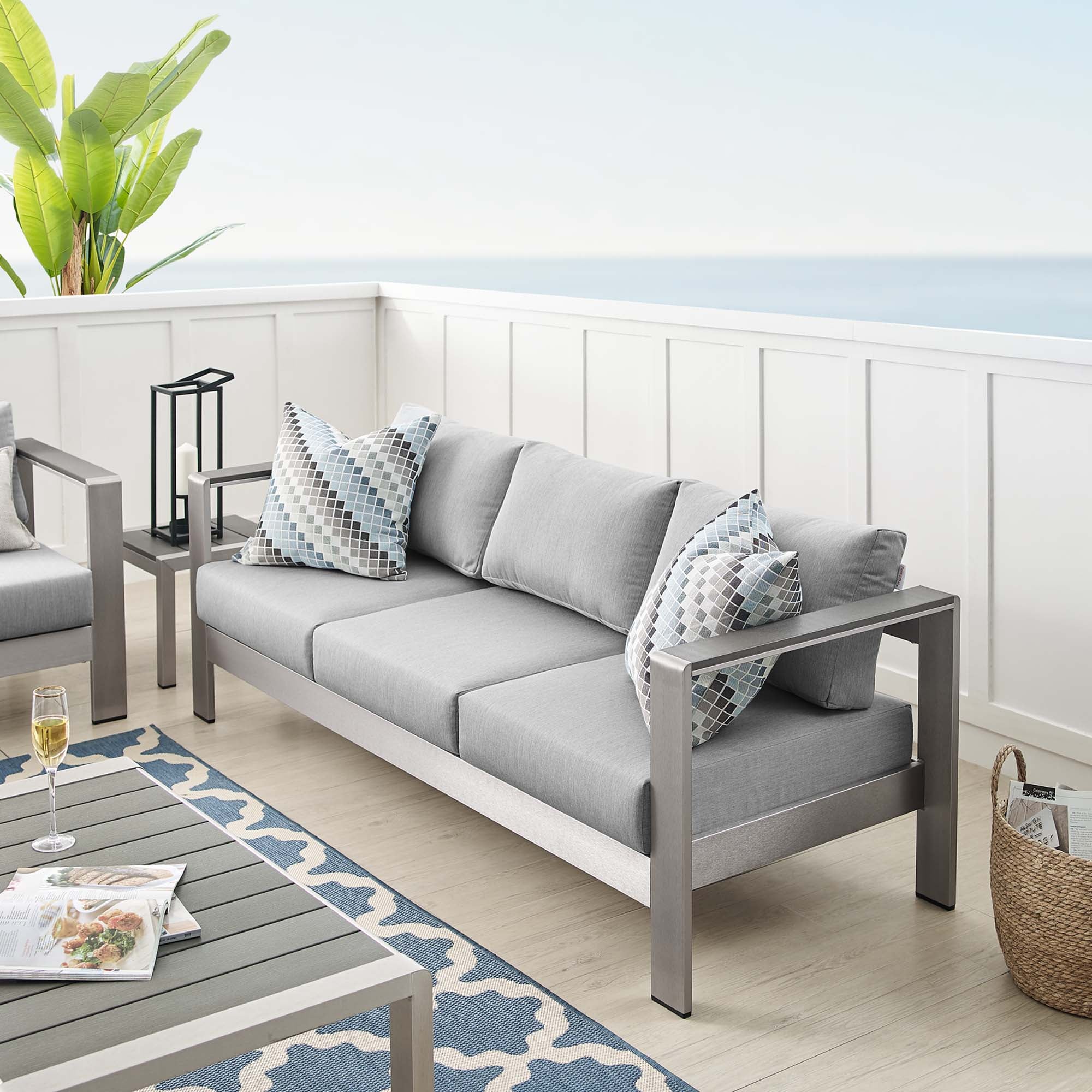 Shore Sunbrella Fabric Aluminum Outdoor Patio Sofa by Modway - Image 8