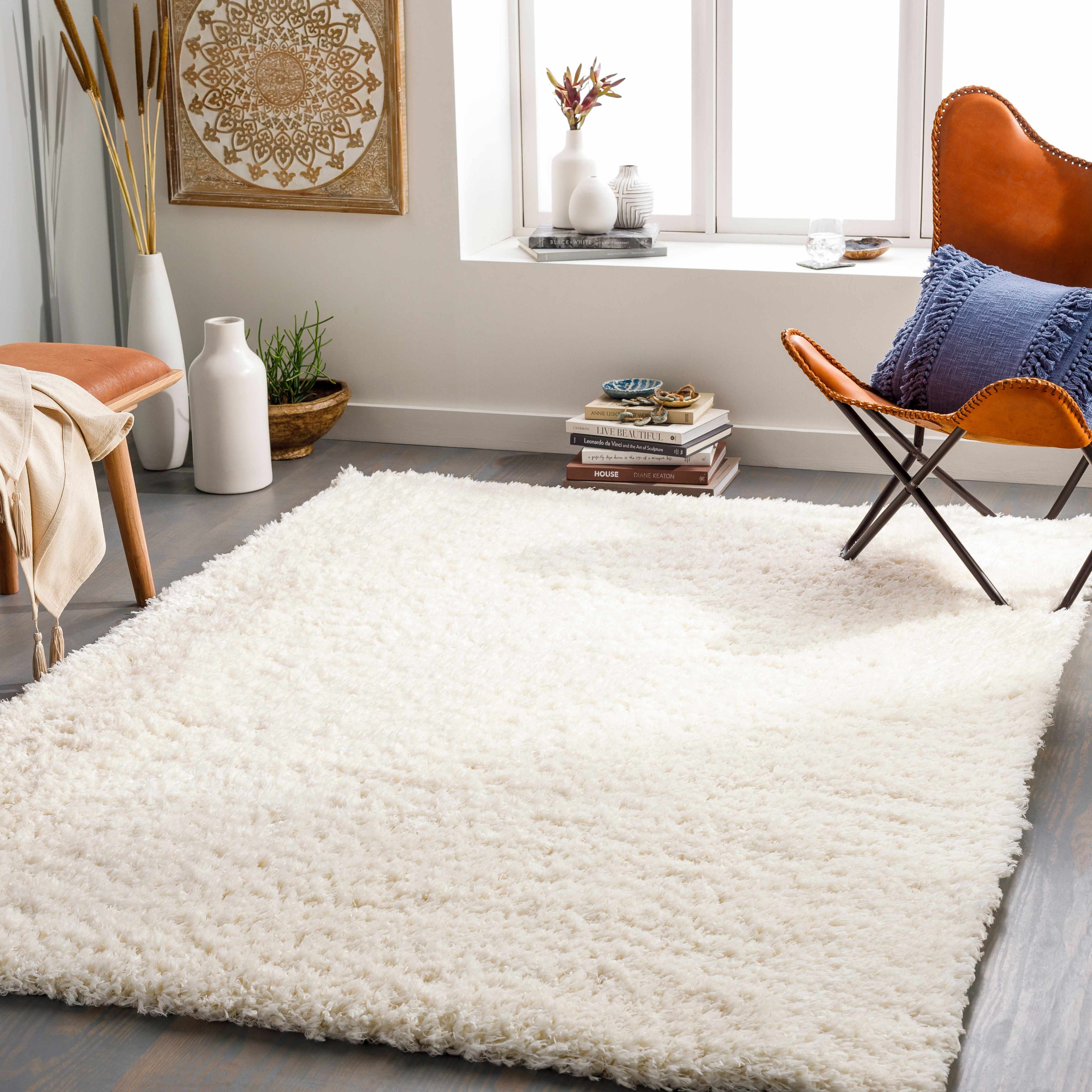 Siari Solid Cream Plush Rug - Image 10