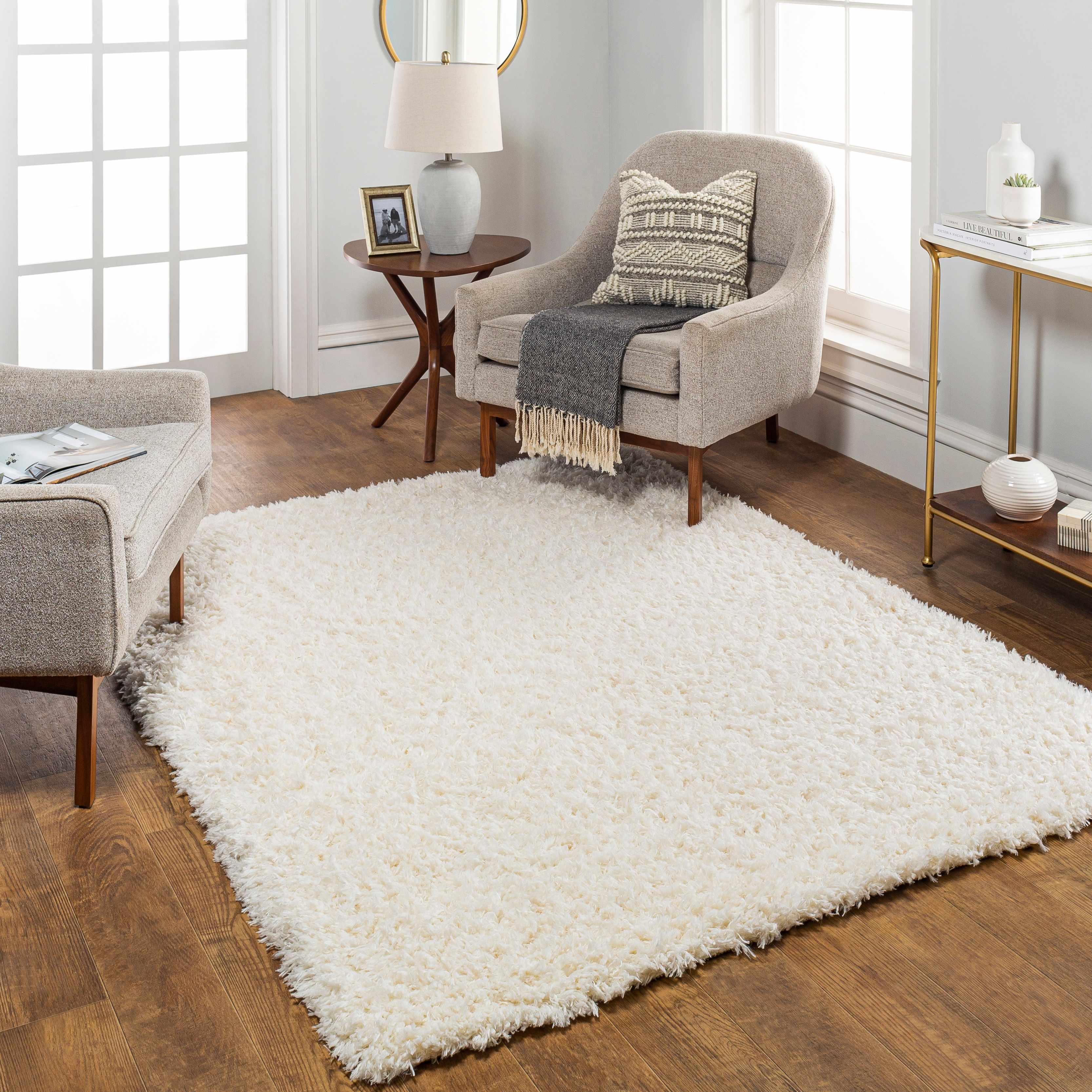 Siari Solid Cream Plush Rug - Image 15
