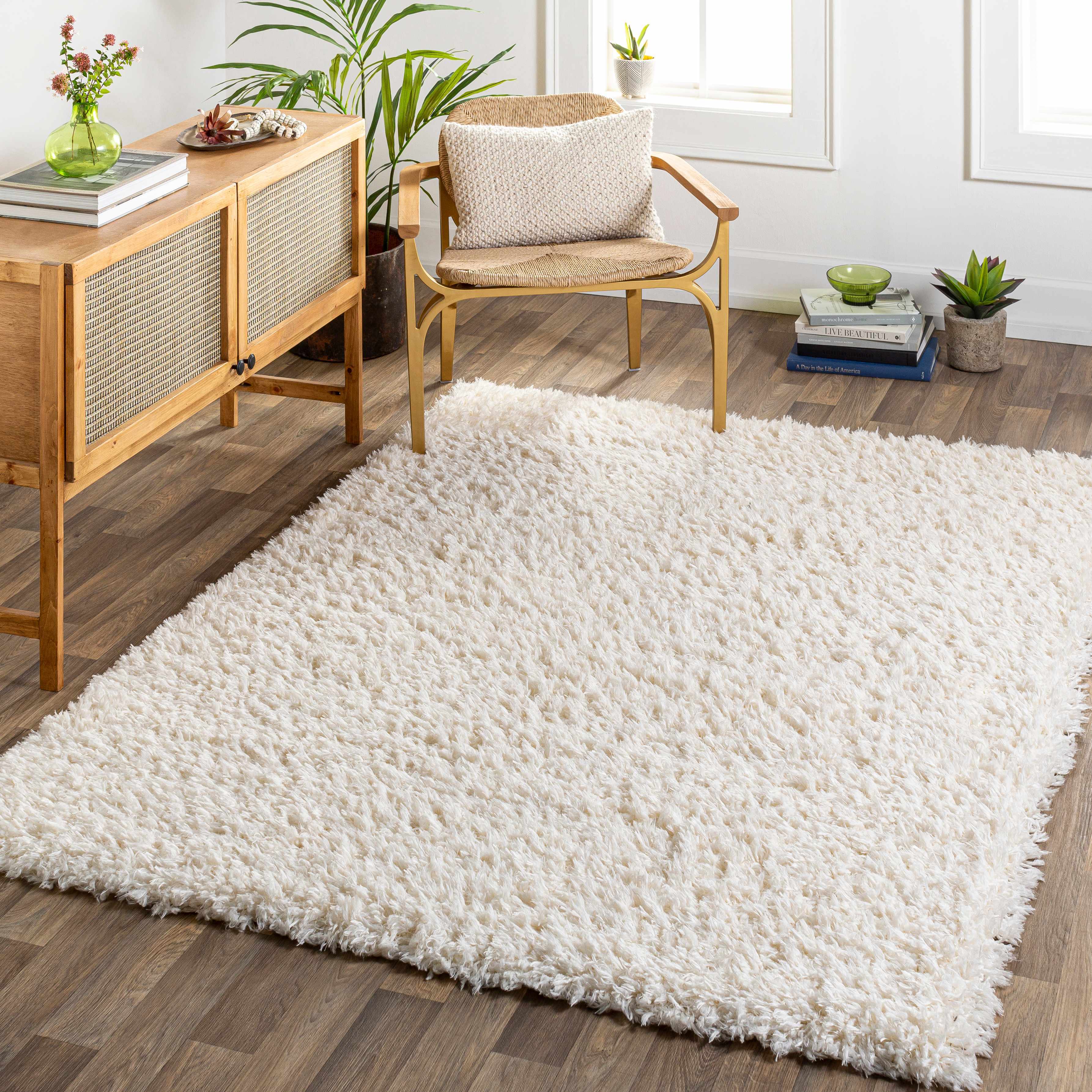 Siari Solid Cream Plush Rug - Image 4