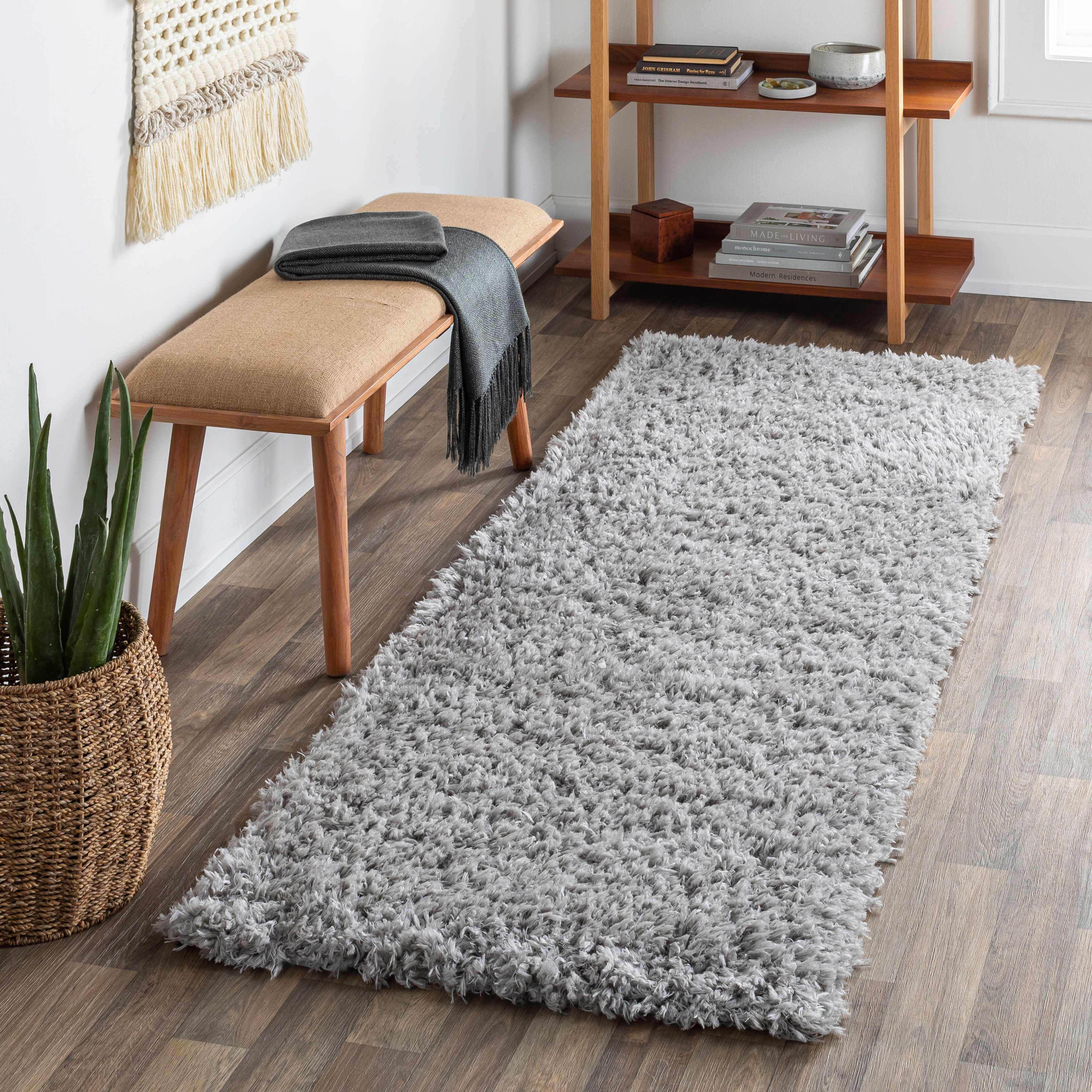 Siari Solid Medium Gray Shag Rug - Image 3