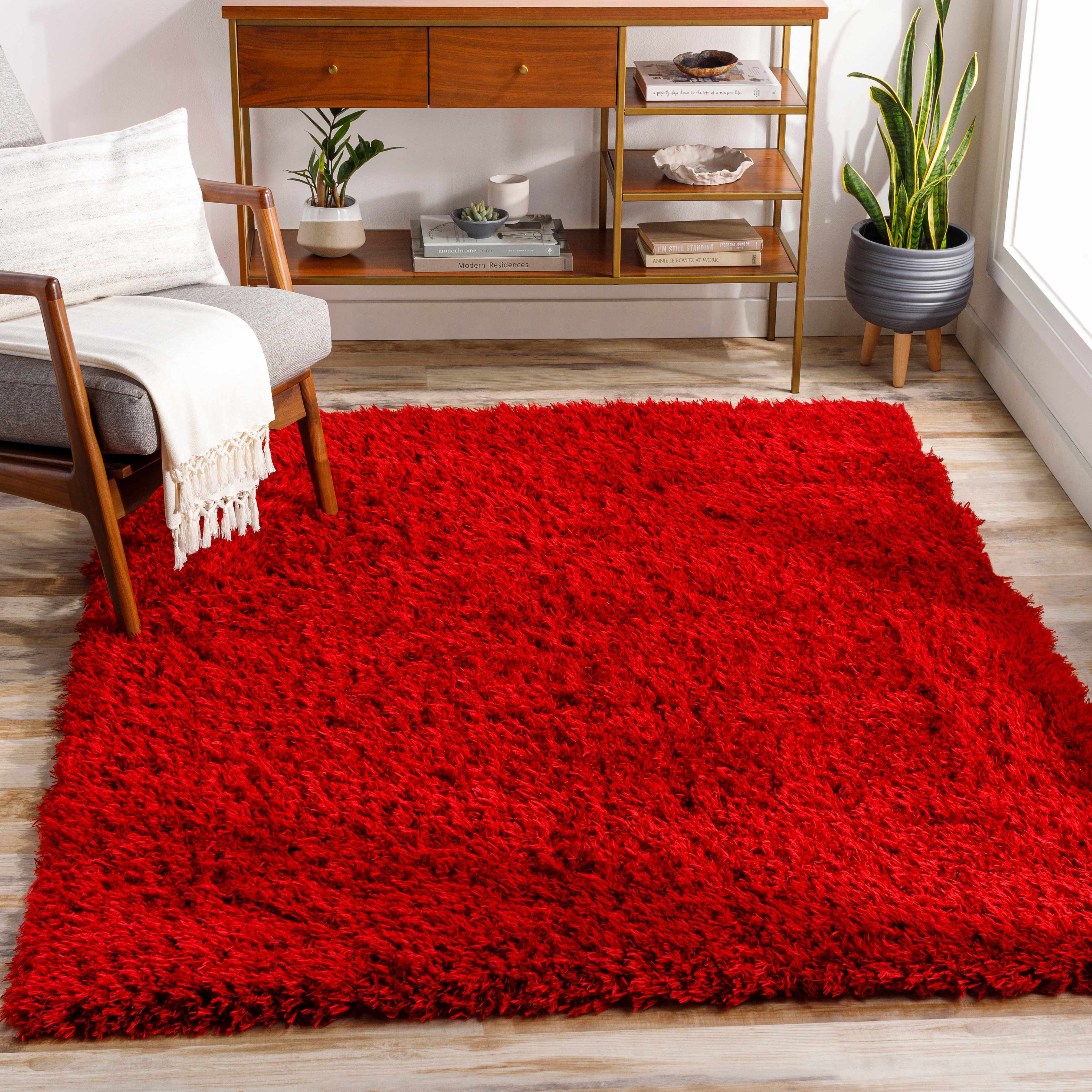 Siari Solid Red Shag Area Rug - Clearance - Image 2