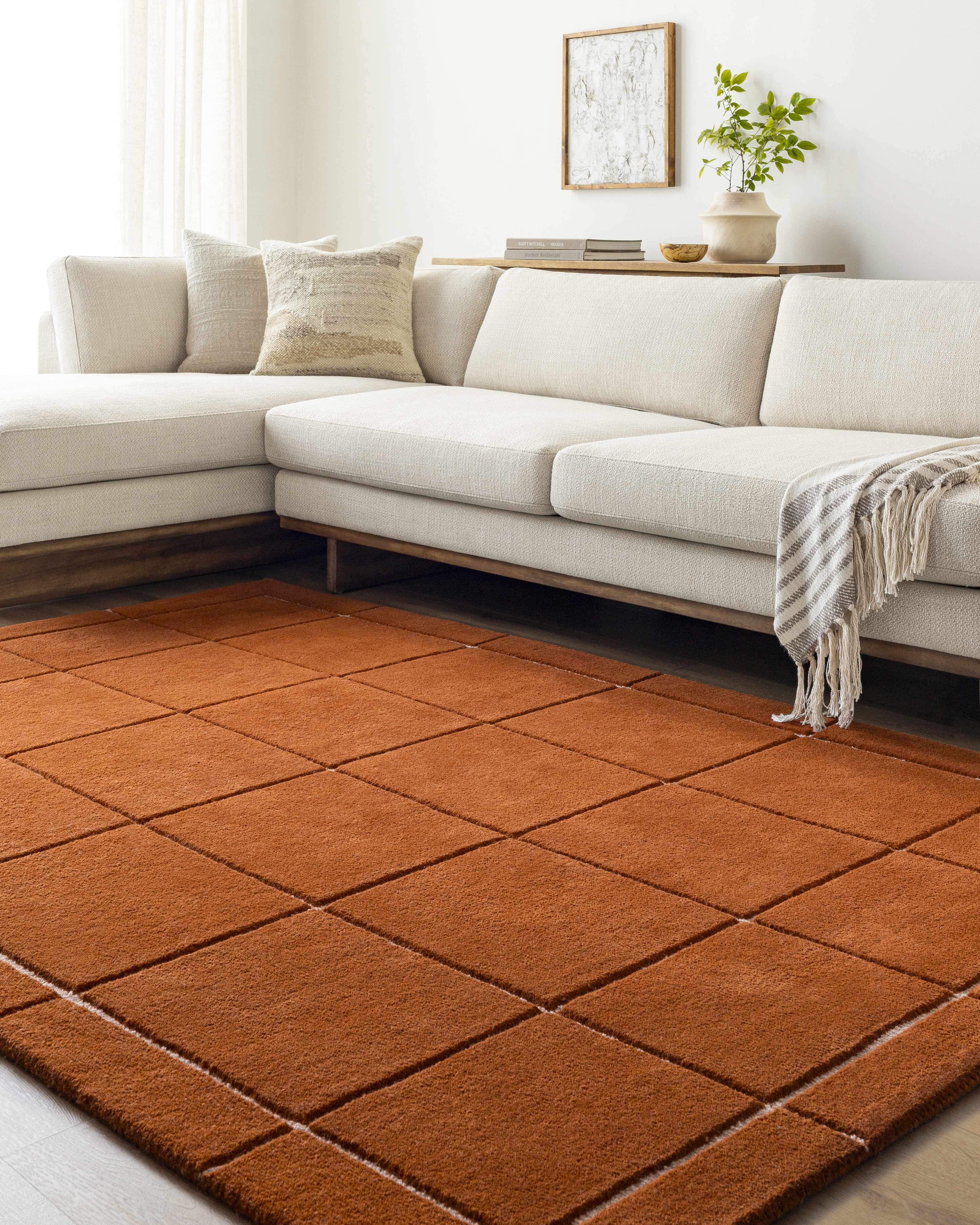 Siarl Burnt Orange Checkered Area Rug - Image 2
