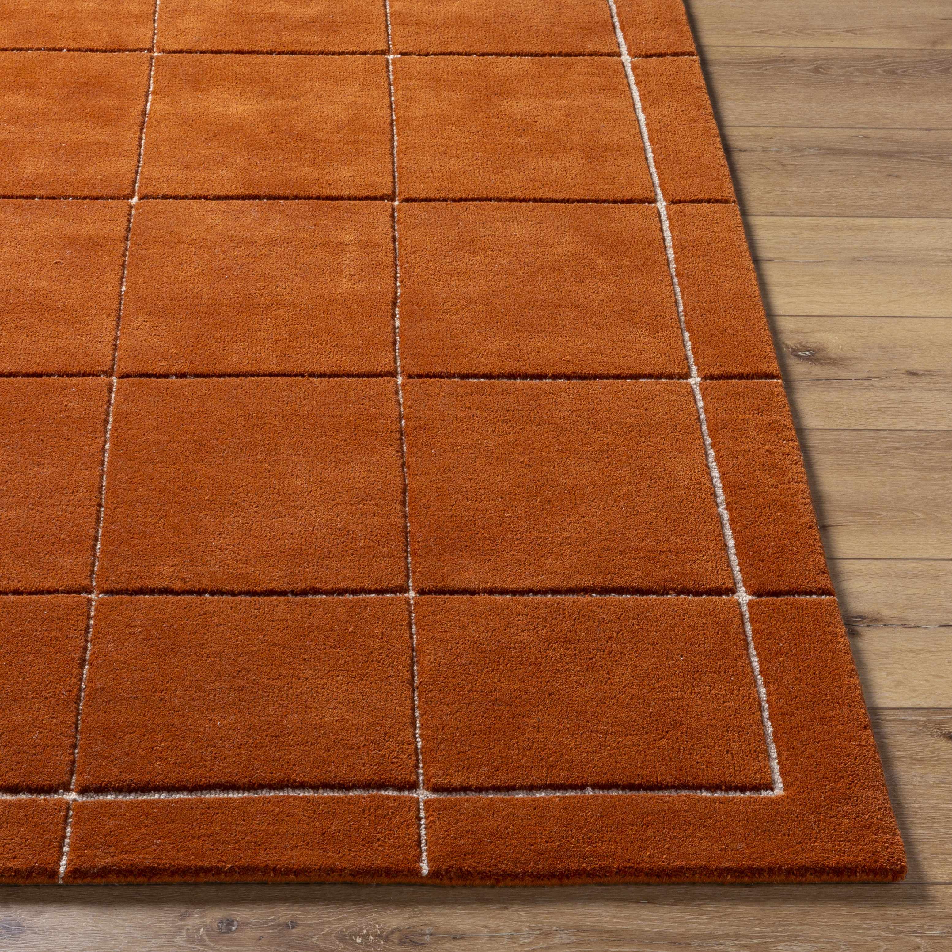 Siarl Burnt Orange Checkered Area Rug - Image 3