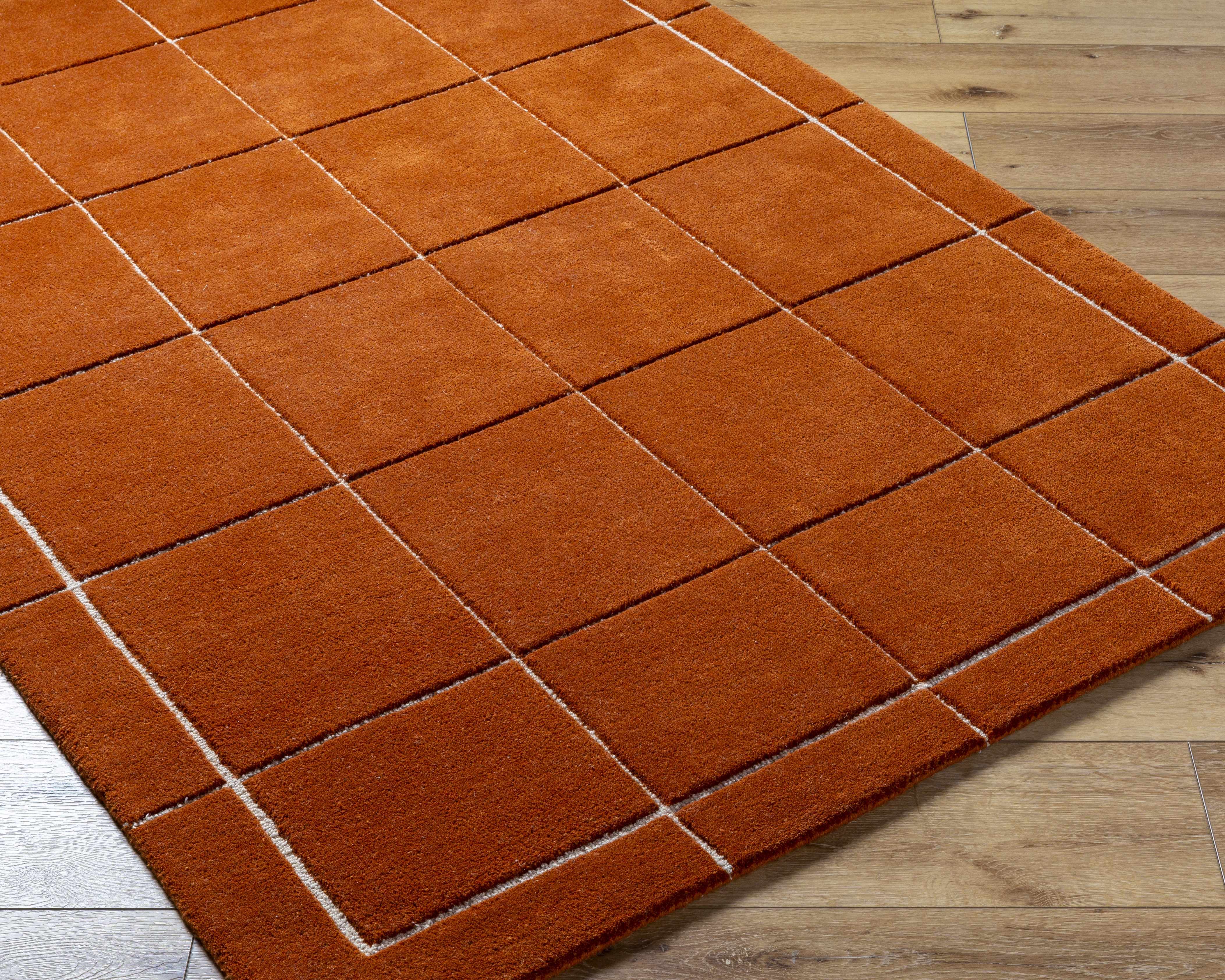 Siarl Burnt Orange Checkered Area Rug - Image 4