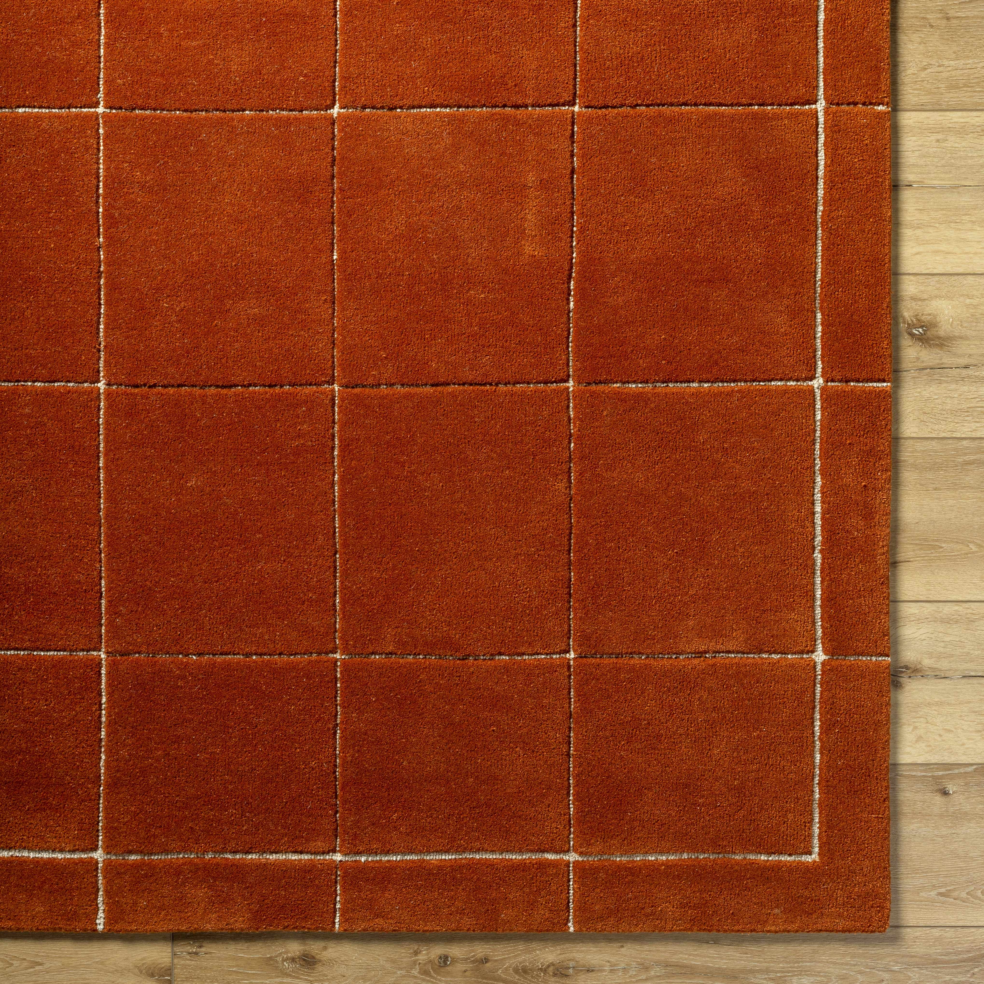 Siarl Burnt Orange Checkered Area Rug - Image 7