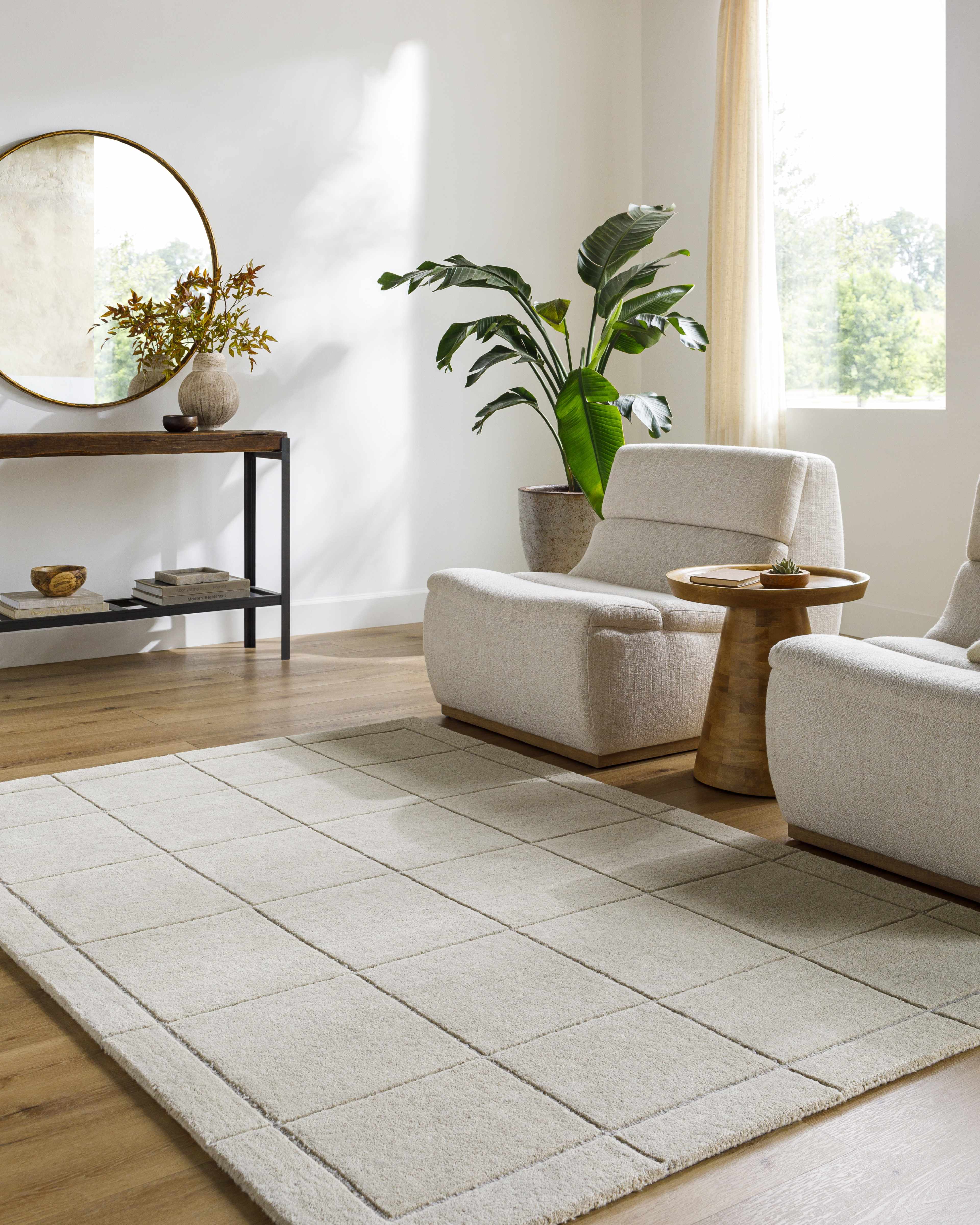 Siarl Cream Checkered Area Rug - Image 2