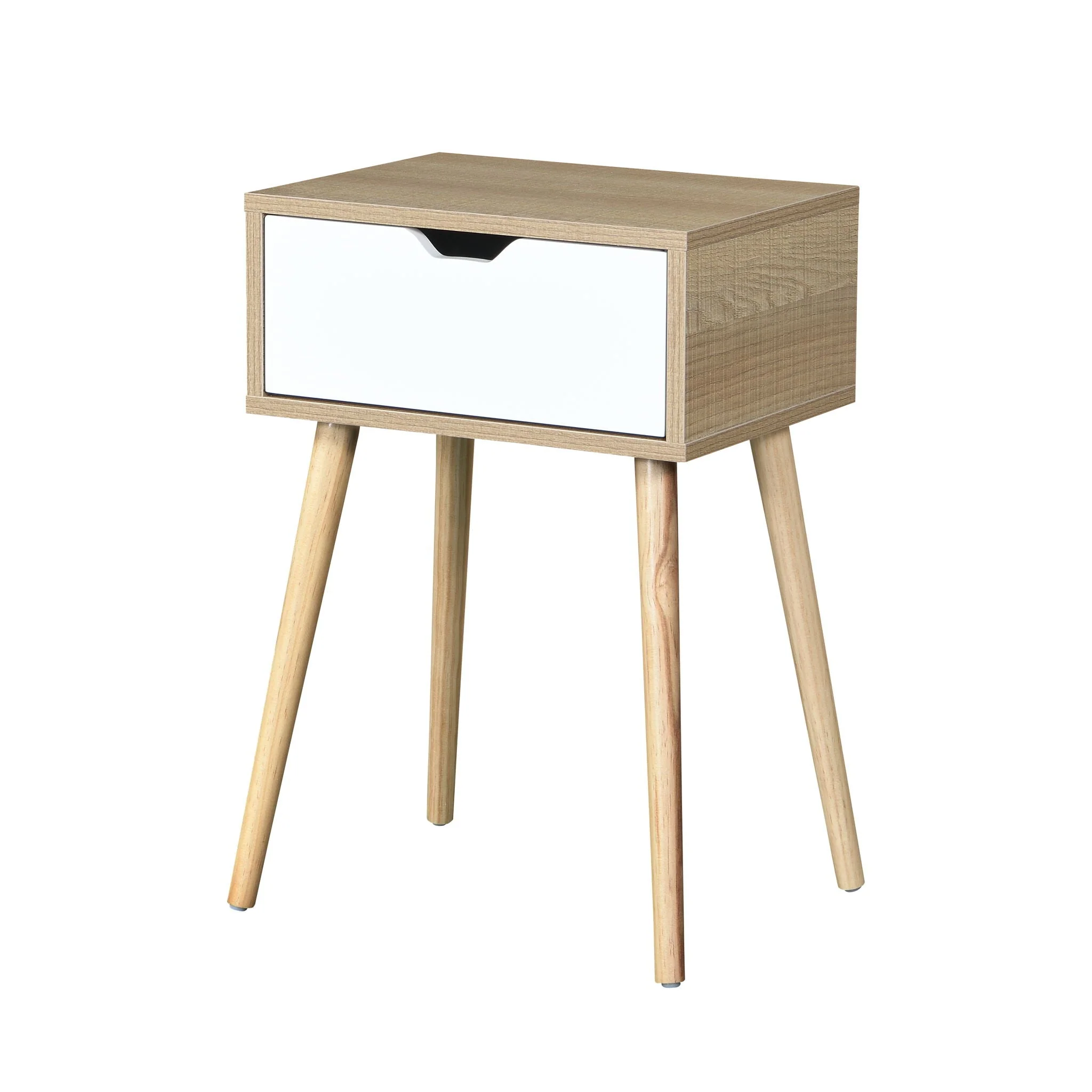 Side Table With 1 Drawer, Mid-Century Modern Storage Cabinet For Bedroom - White - Image 3