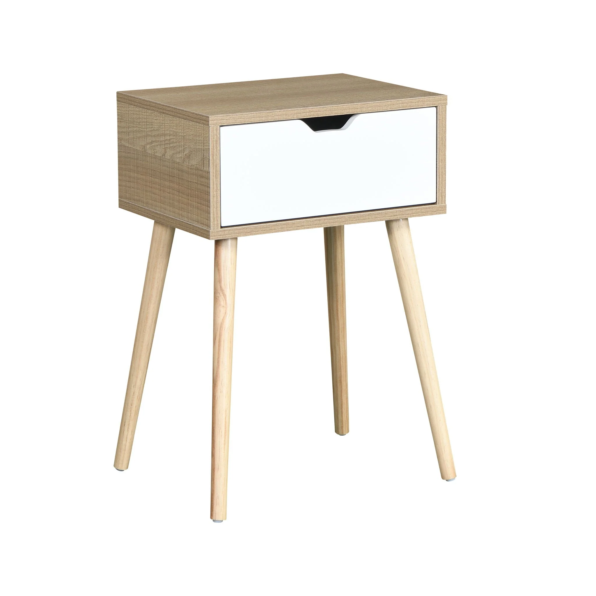 Side Table With 1 Drawer, Mid-Century Modern Storage Cabinet For Bedroom - White - Image 4