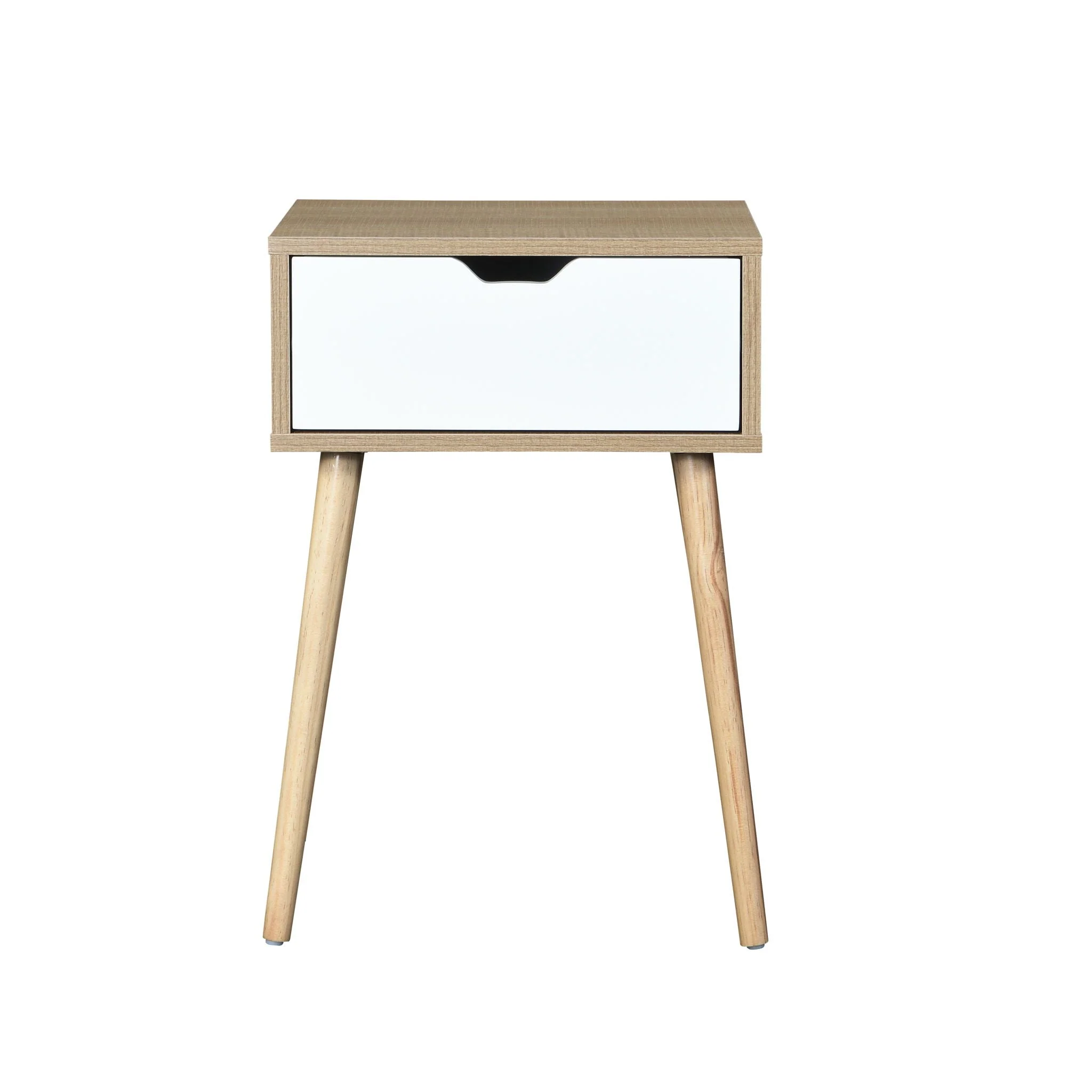 Side Table With 1 Drawer, Mid-Century Modern Storage Cabinet For Bedroom - White / Wood - Image 4