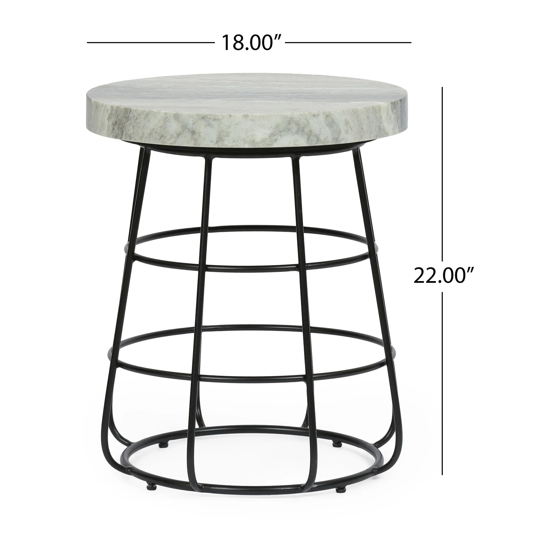 Side Table With Marble Top And Iron Base - Black / White - Image 2