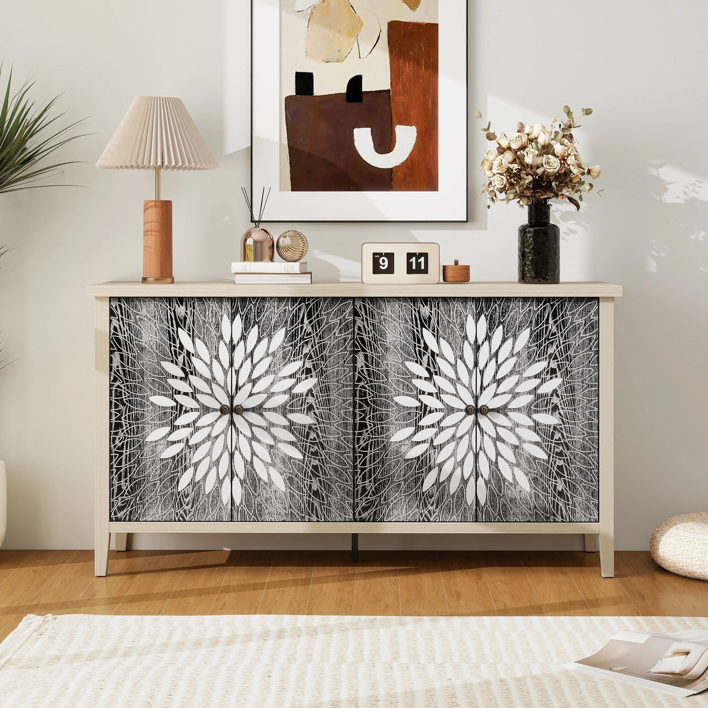 Sideboard Buffet Cabinet with 4 Doors and Adjustable Shelves - Image 4