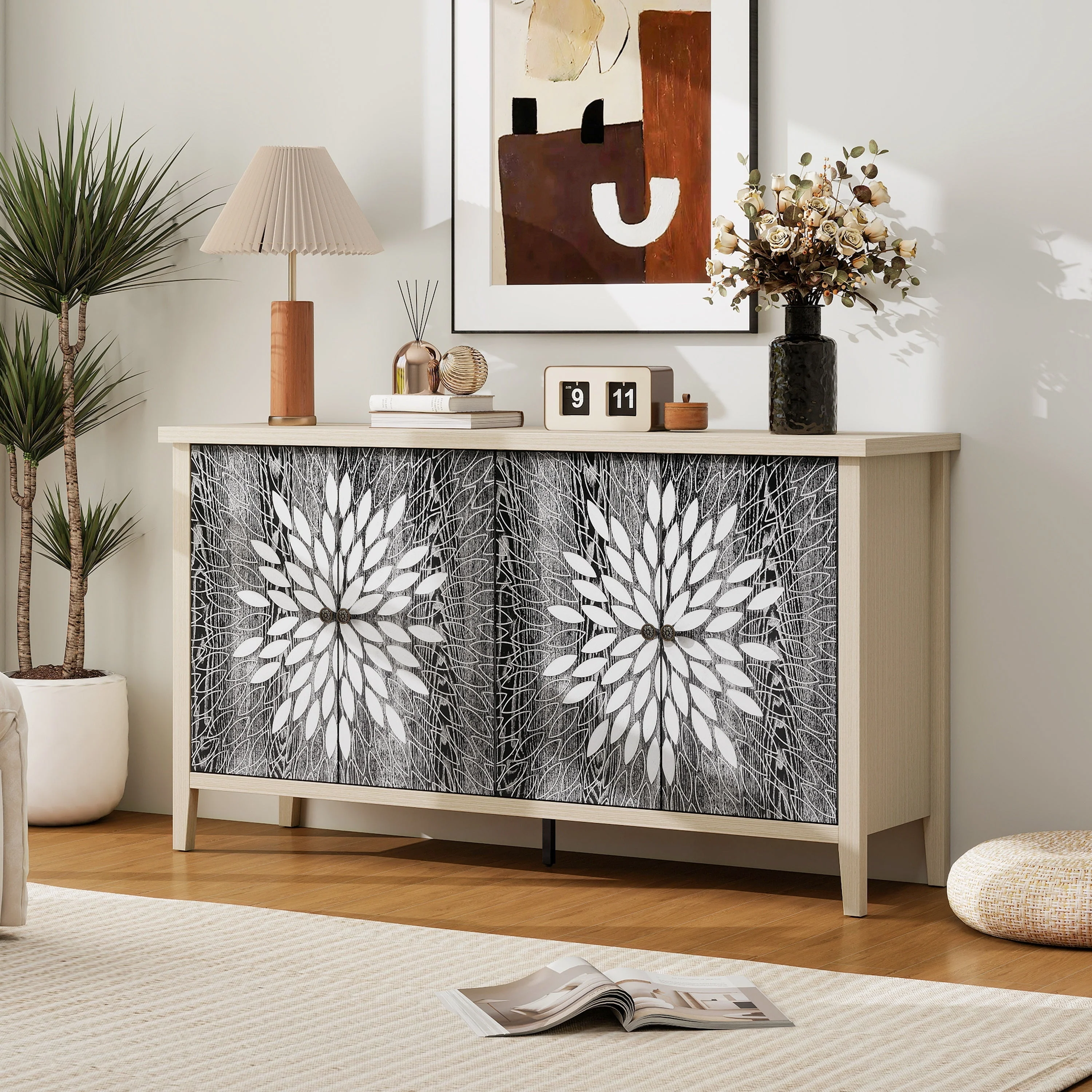 Sideboard Buffet Cabinet with 4 Doors and Adjustable Shelves - Image 5