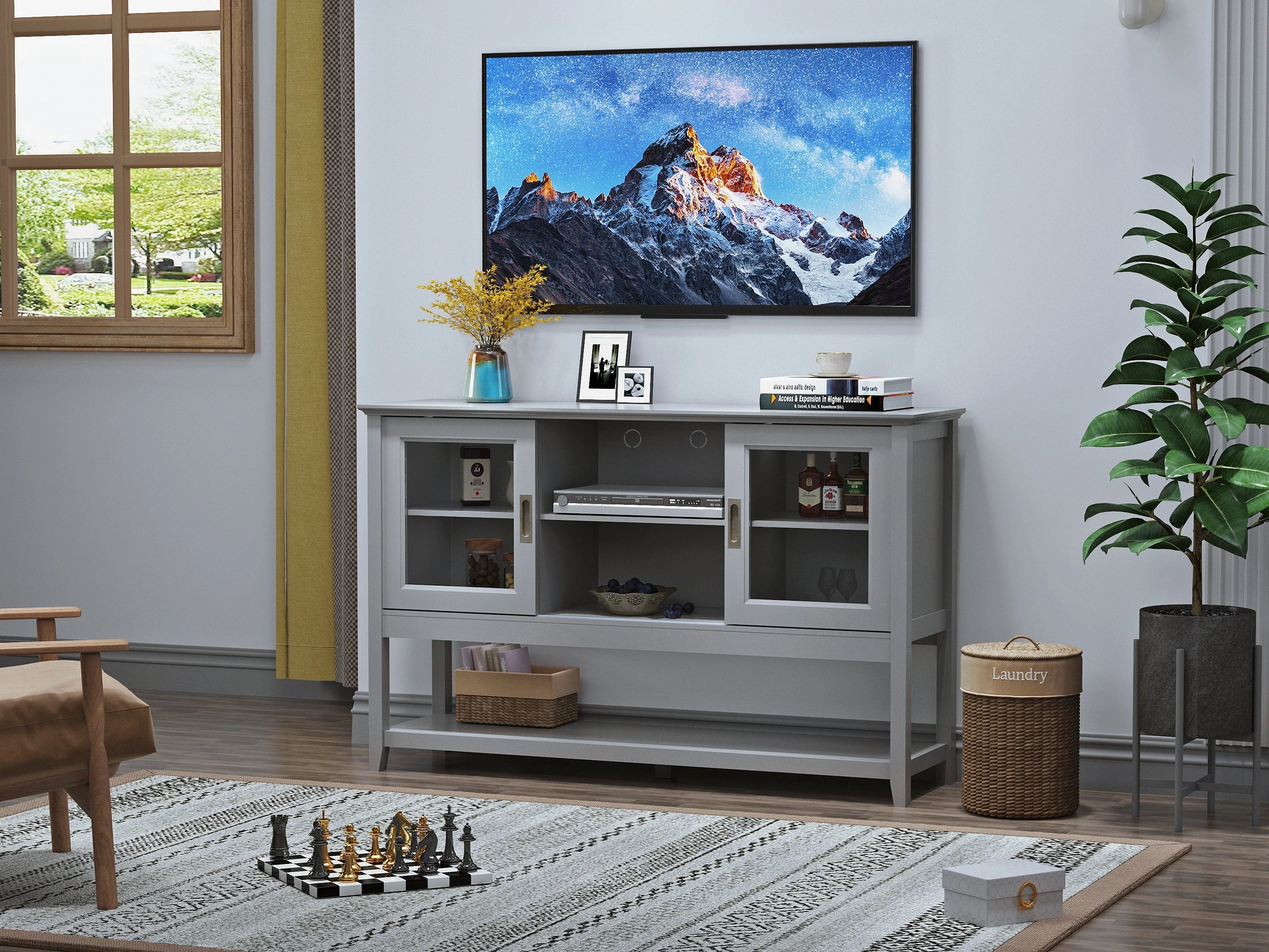 Sideboard Buffet Table with Doors Grey - Image 2