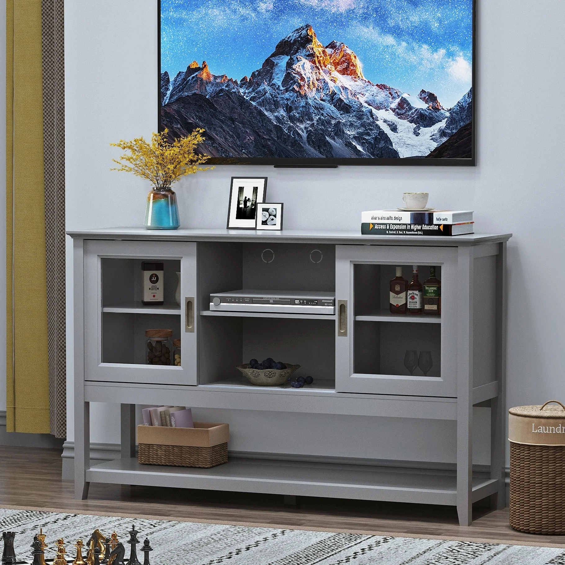Sideboard Buffet Table with Doors Grey - Image 3