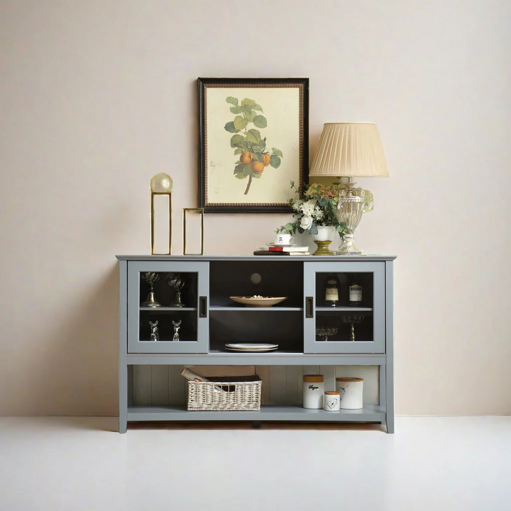 Sideboard Buffet Table with Doors Grey - Image 5