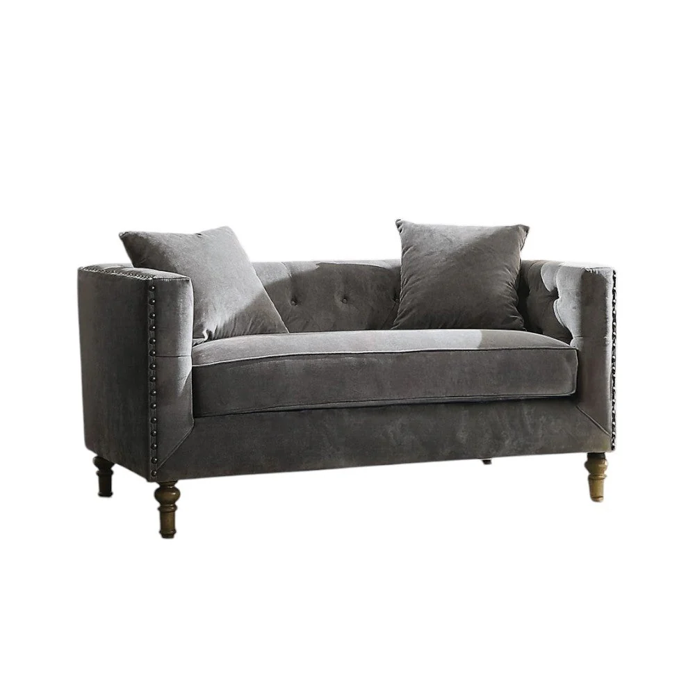 Sidonia Gray Velvet Loveseat With 2 Pillows - Image 3