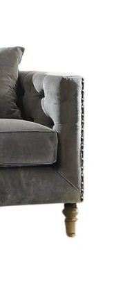 Sidonia Gray Velvet Loveseat With 2 Pillows - Image 4