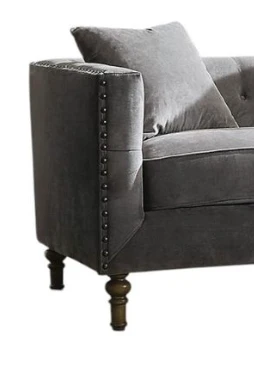 Sidonia Gray Velvet Loveseat With 2 Pillows - Image 5