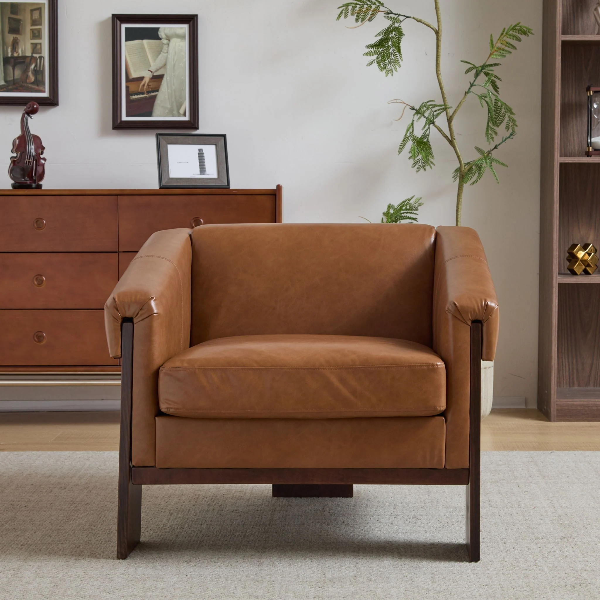 Sierra Vintage Modern Accent Chair With Deep Cushions And Wide Armrests - Image 4
