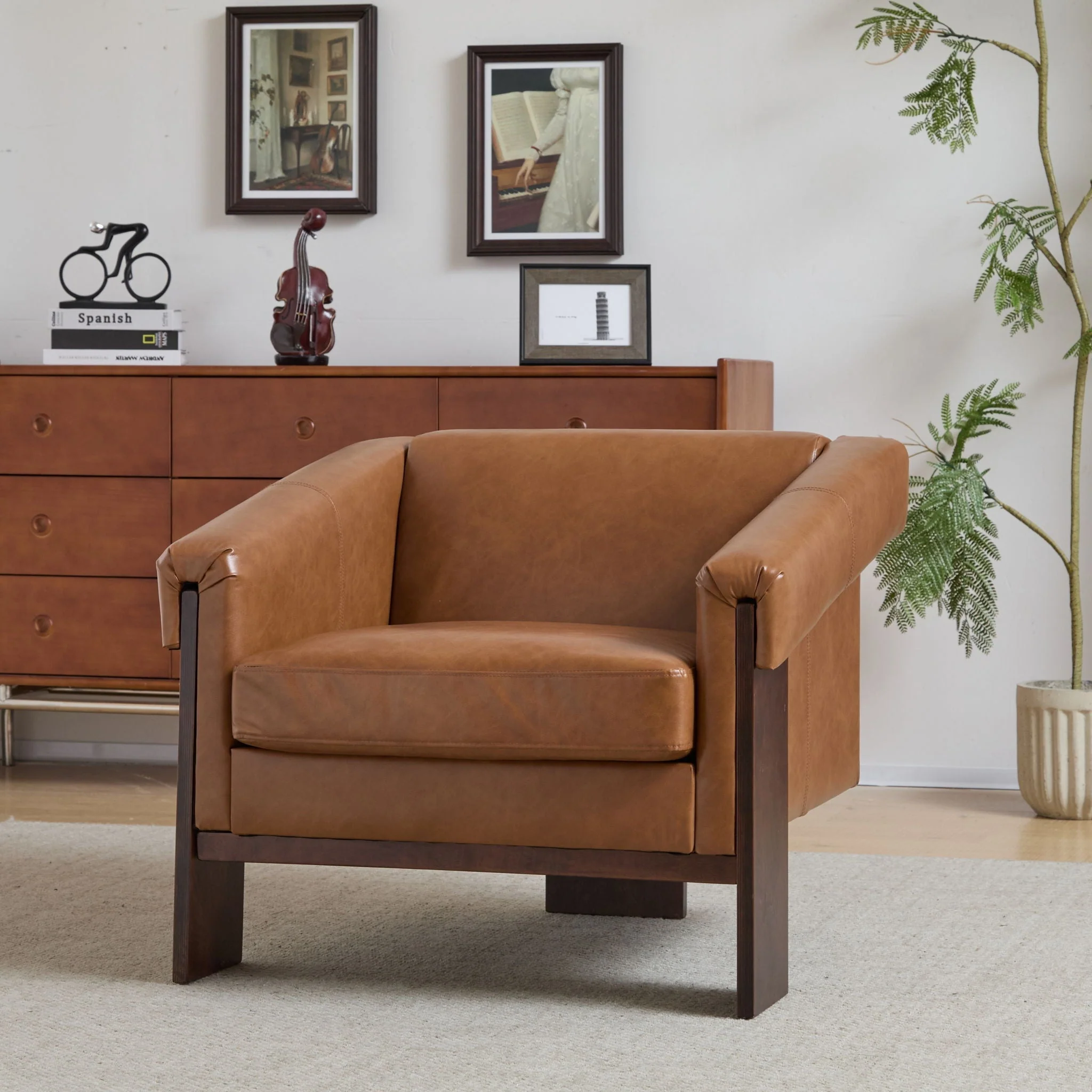 Sierra Vintage Modern Accent Chair With Deep Cushions And Wide Armrests - Image 5