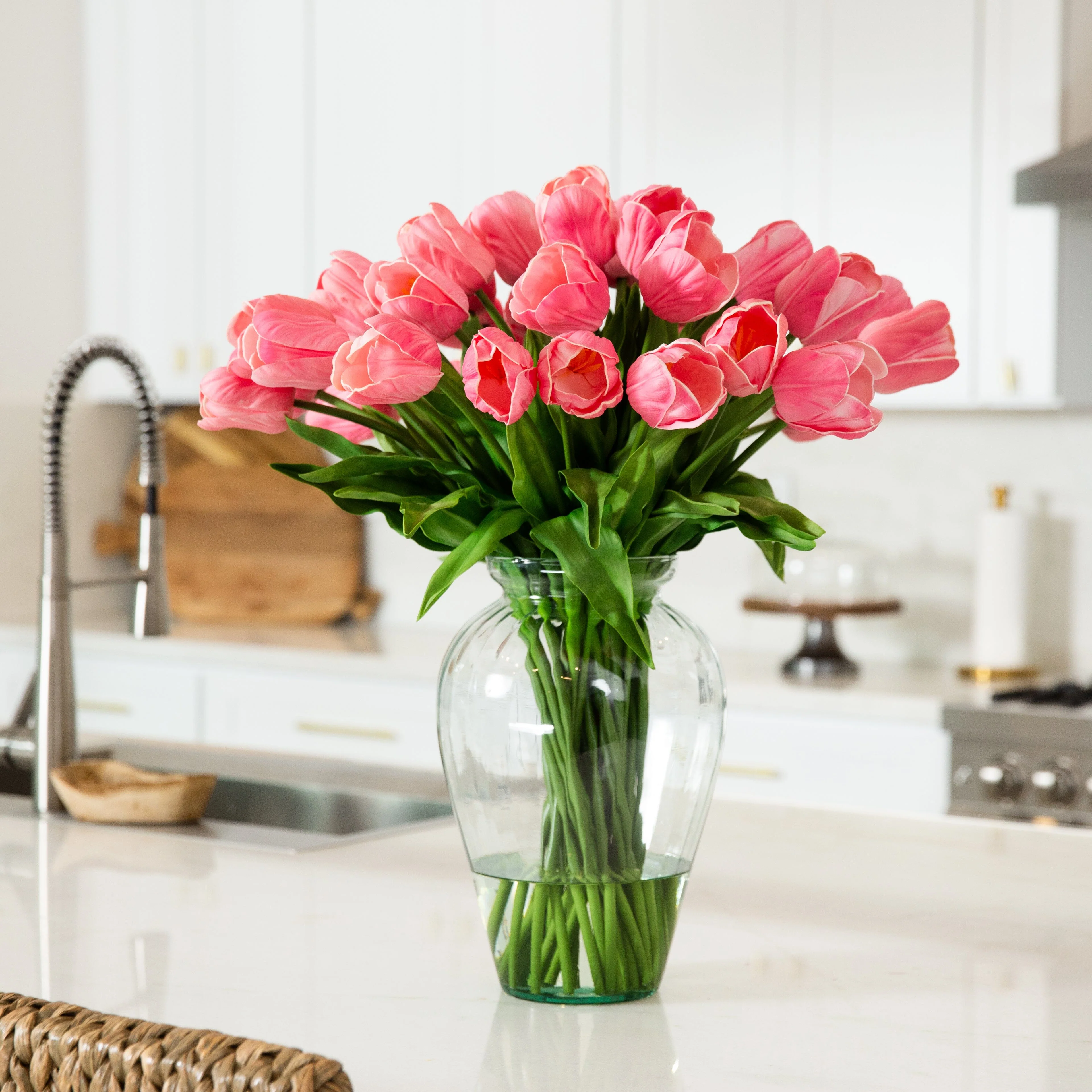 Signature Collection 24” Tulip Artificial Arrangement in Glass Vase - Image 3