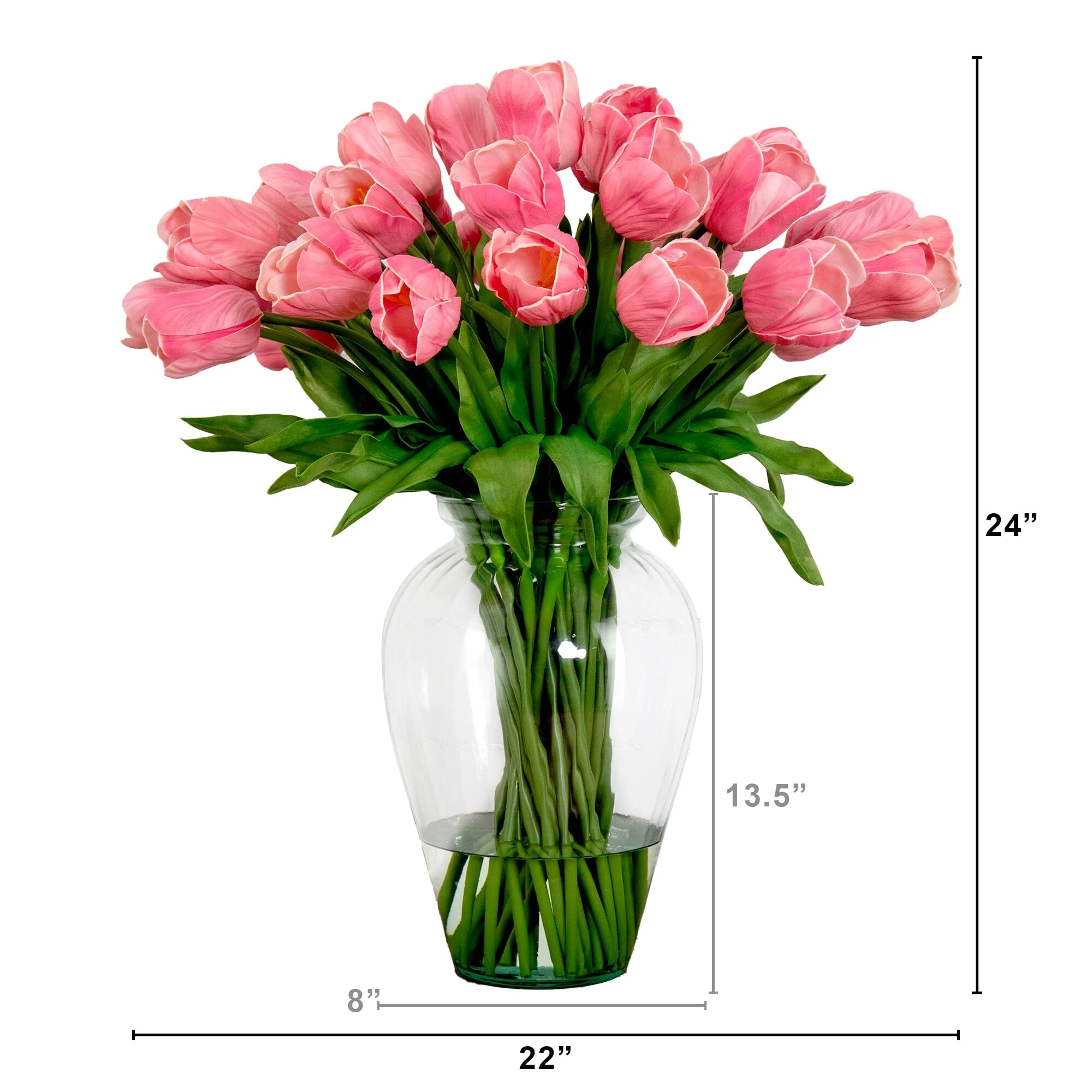 Signature Collection 24” Tulip Artificial Arrangement in Glass Vase - Image 5