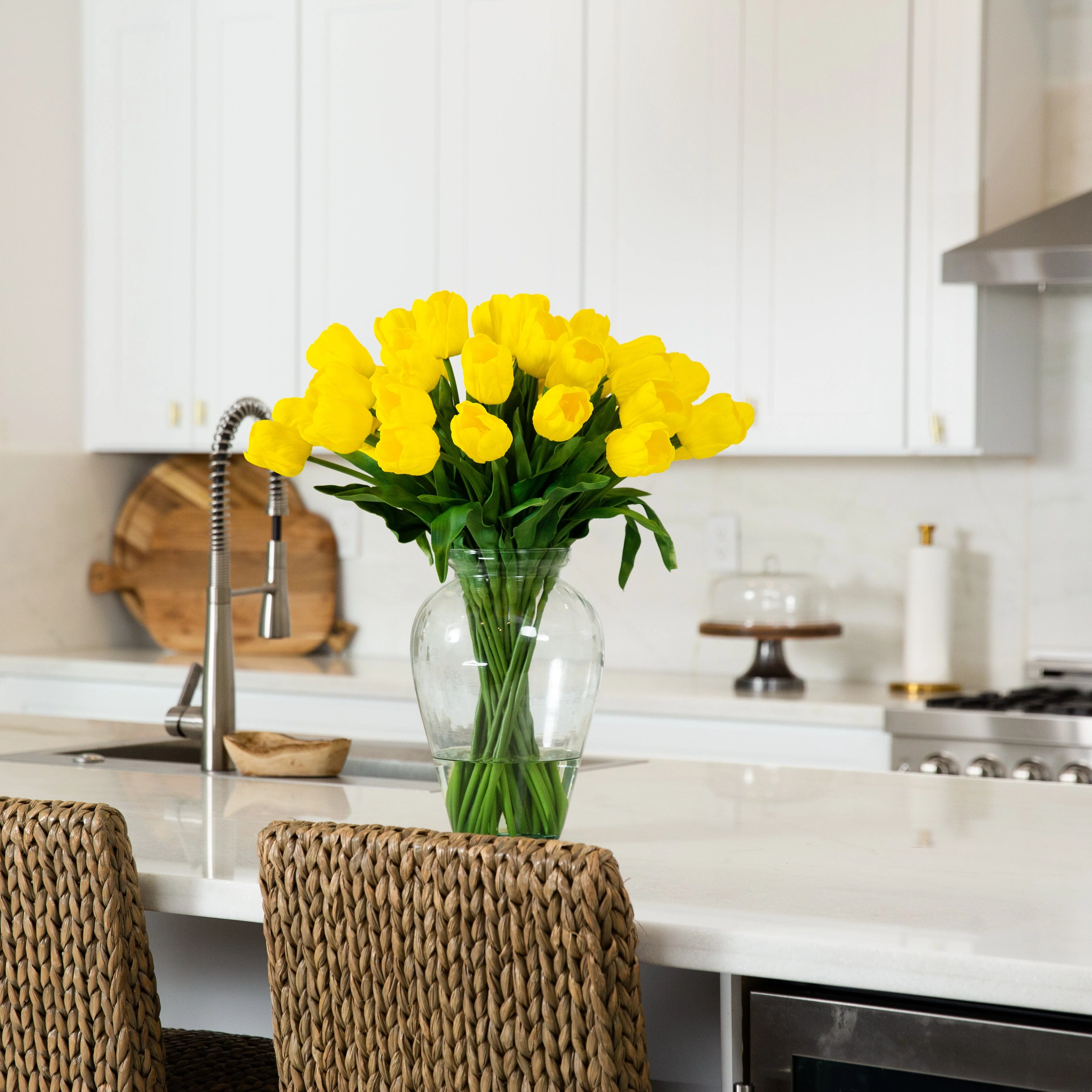 Signature Collection 24” Tulip Artificial Arrangement in Glass Vase - Image 9