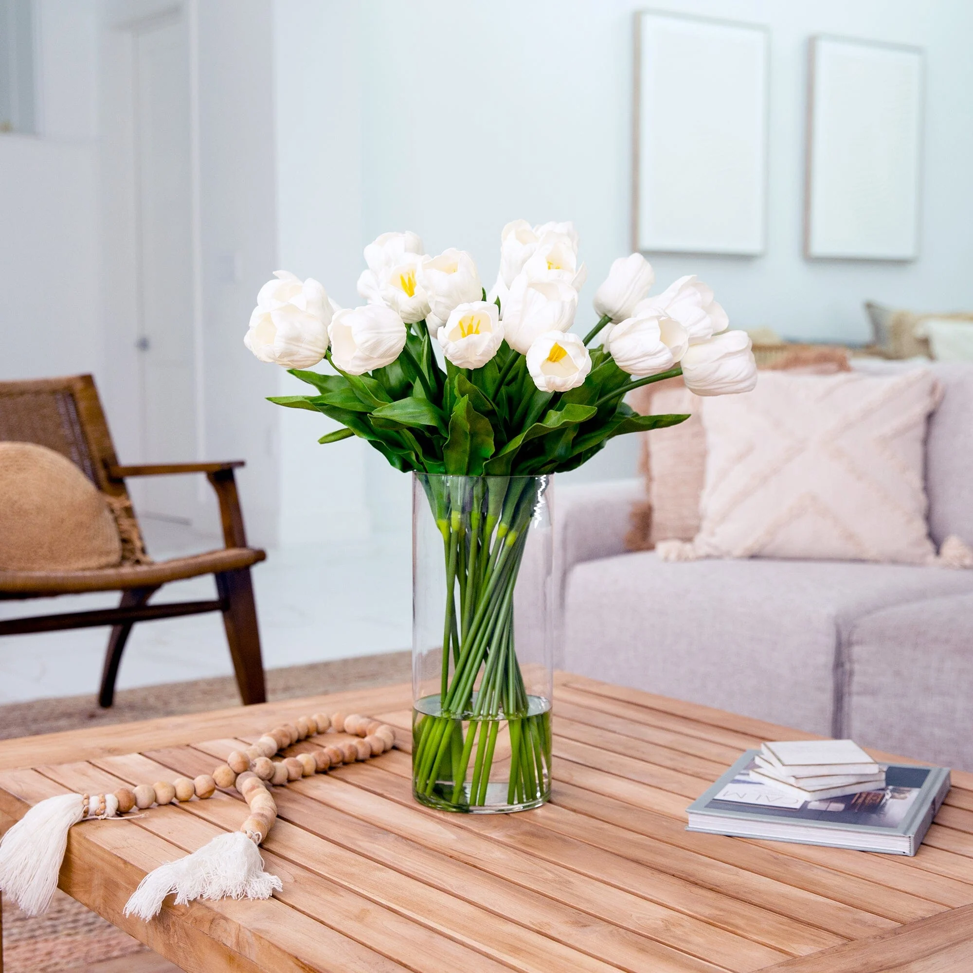 Signature Collection 26” Giant Tulip Artificial Arrangement in Glass Vase - Image 4
