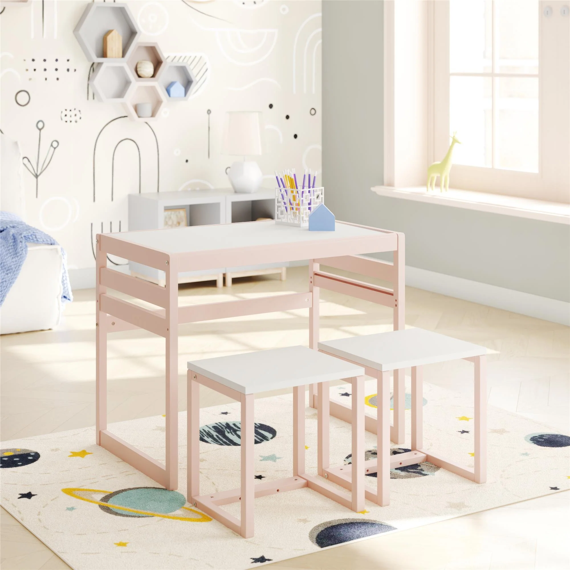 Signy - 3 Piece Activity Table Set - Pink / White - Image 2