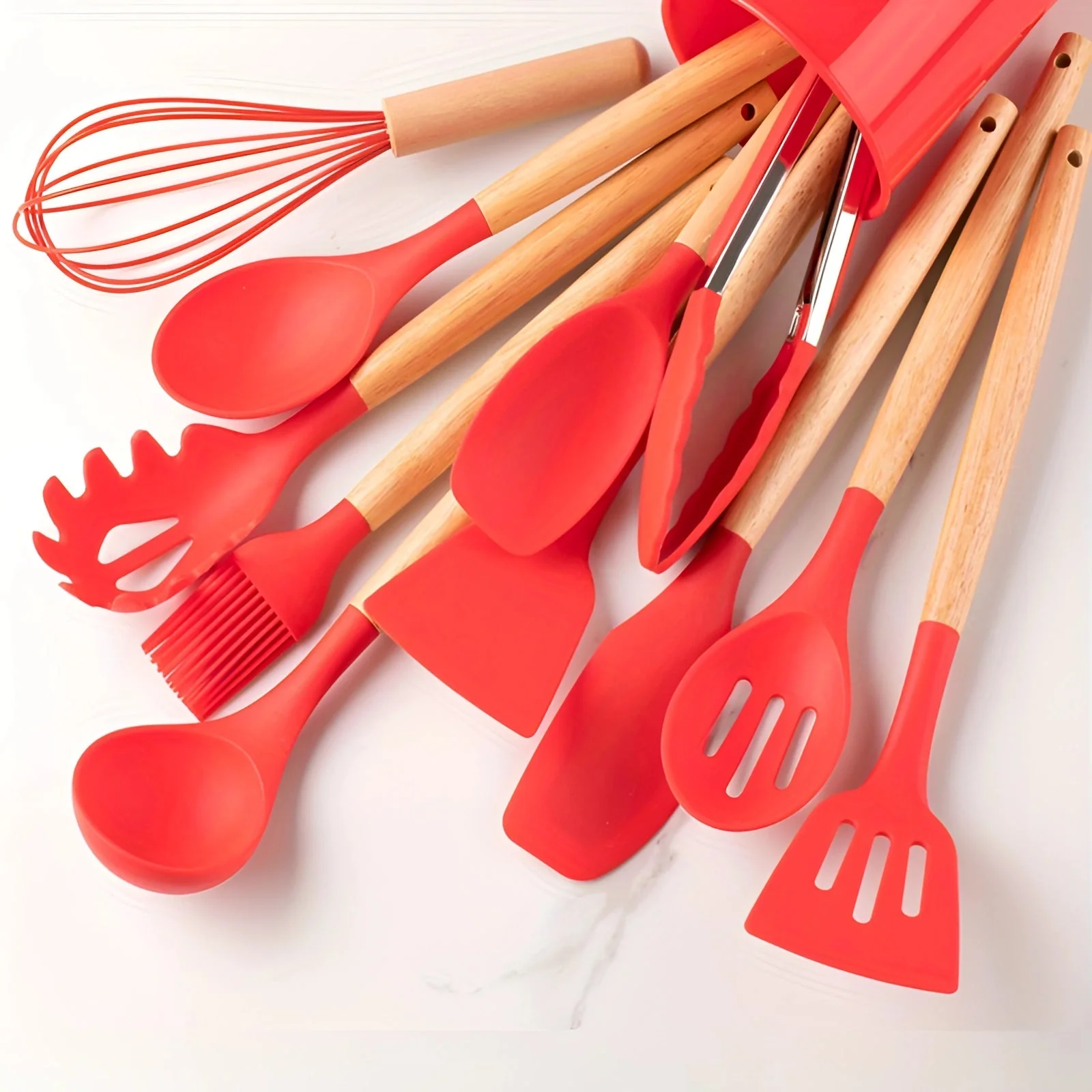 Silicone Kitchen Utensil Set with Bamboo Handles 12 Piece Set - Image 10