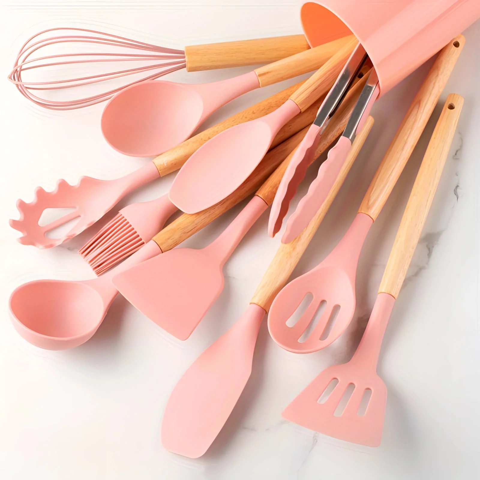 Silicone Kitchen Utensil Set with Bamboo Handles 12 Piece Set - Image 11