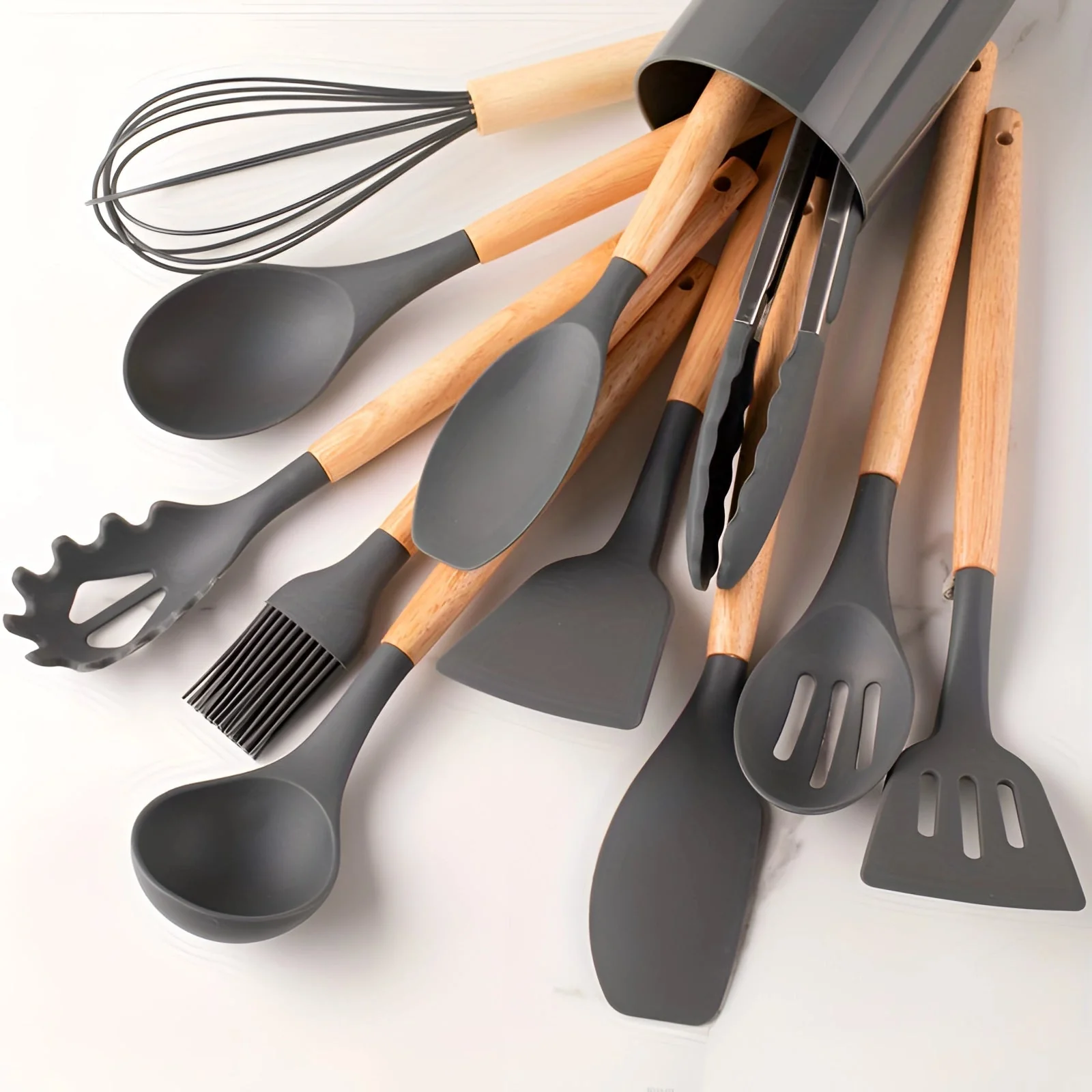 Silicone Kitchen Utensil Set with Bamboo Handles 12 Piece Set - Image 7